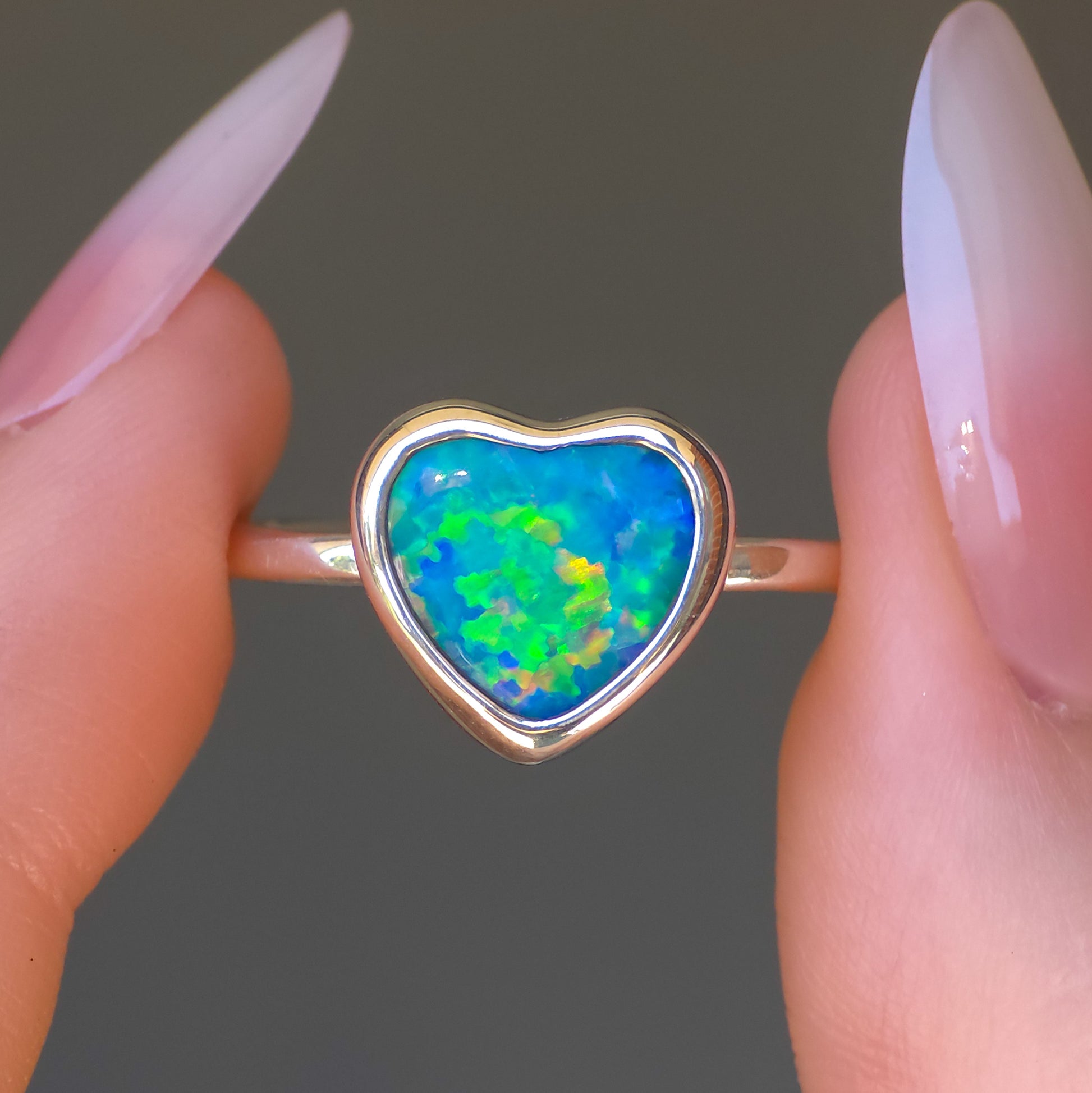 FLORAL HEART | Australian Coober Pedy Opal Doublet Ring / solid 925 silver / free sizing / minimalist jewelry / heart opal ring