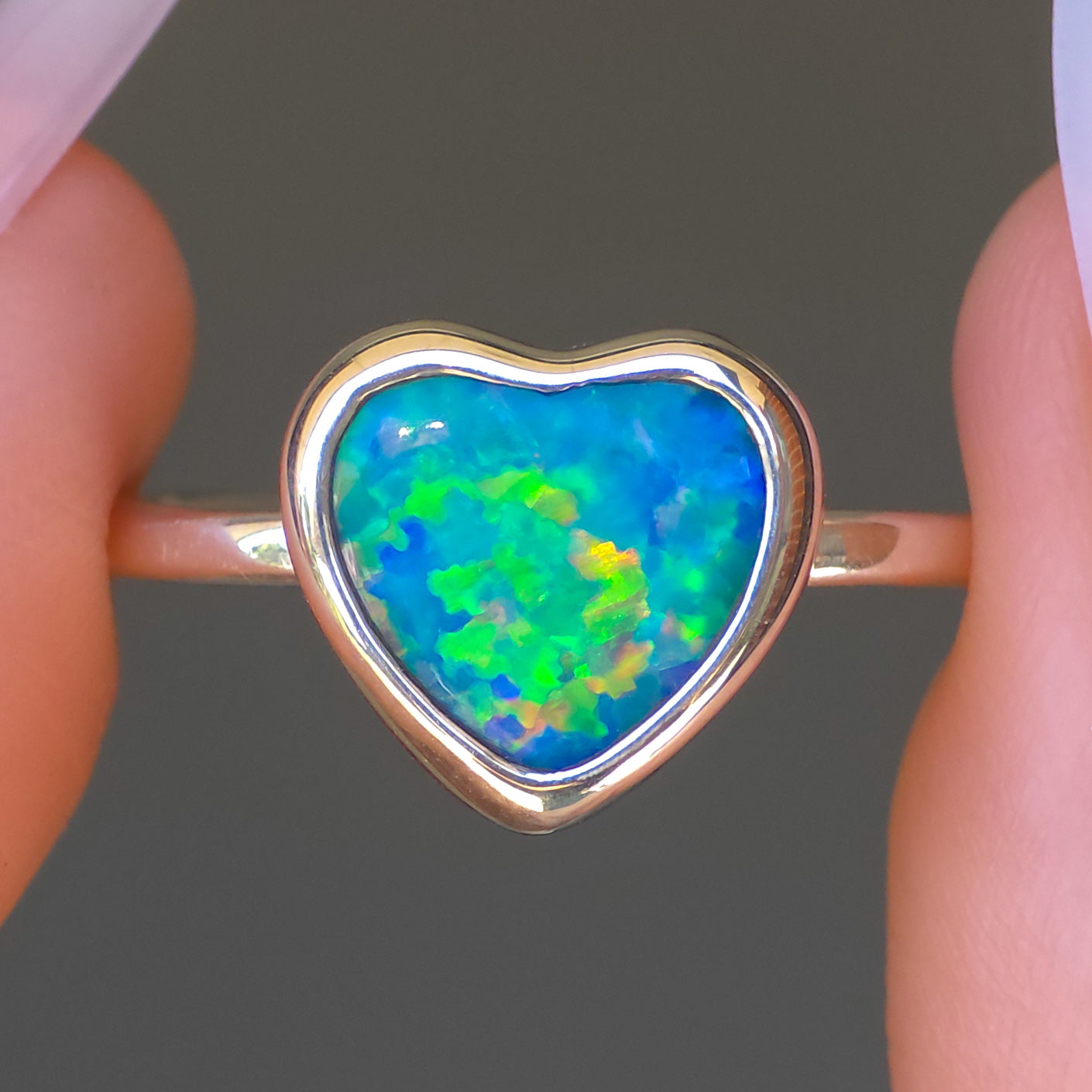 FLORAL HEART | Australian Coober Pedy Opal Doublet Ring / solid 925 silver / free sizing / minimalist jewelry / heart opal ring