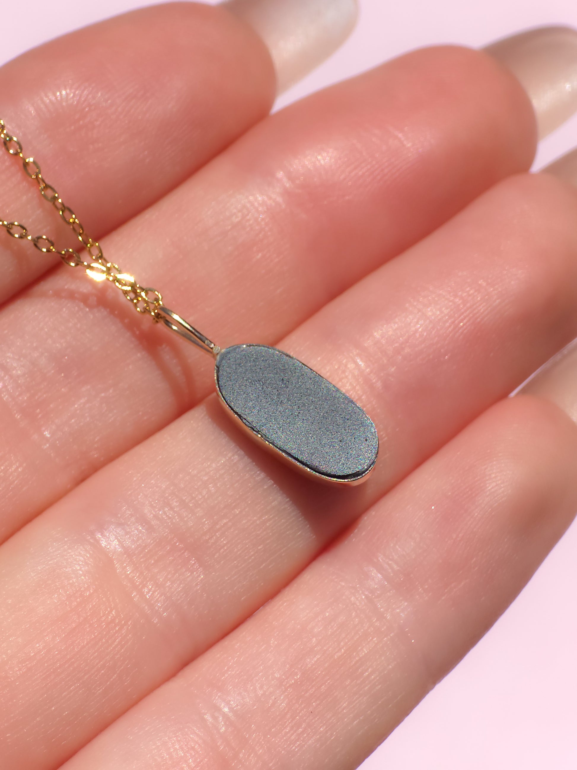 TULIP | 14K Gold Coober Pedy opal doublet necklace/ rainbow crystal opal/ minimalist jewelry