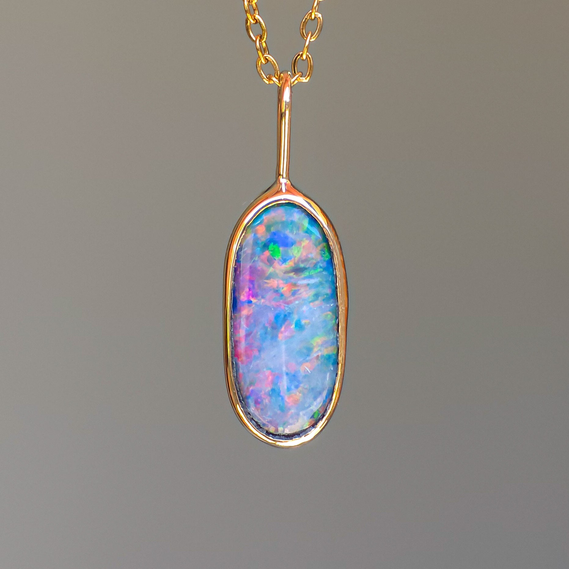 TULIP | 14K Gold Coober Pedy opal doublet necklace/ rainbow crystal opal/ minimalist jewelry