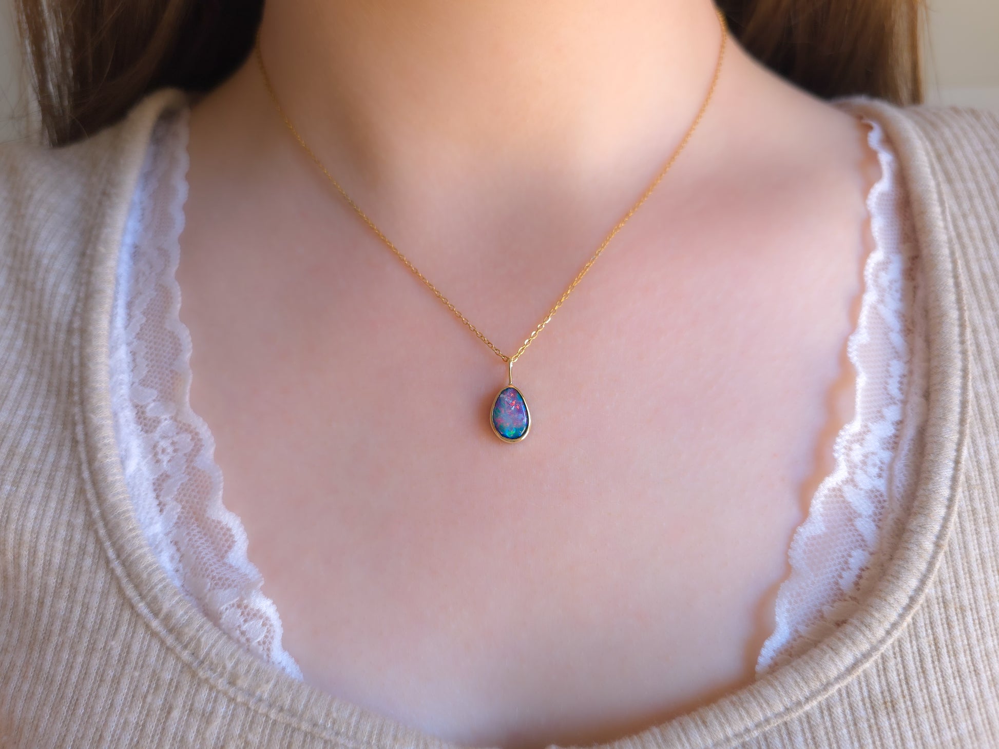 CHERRY BLOSSOM | 14K Gold Coober Pedy opal doublet necklace/ pink crystal opal/ minimalist jewelry