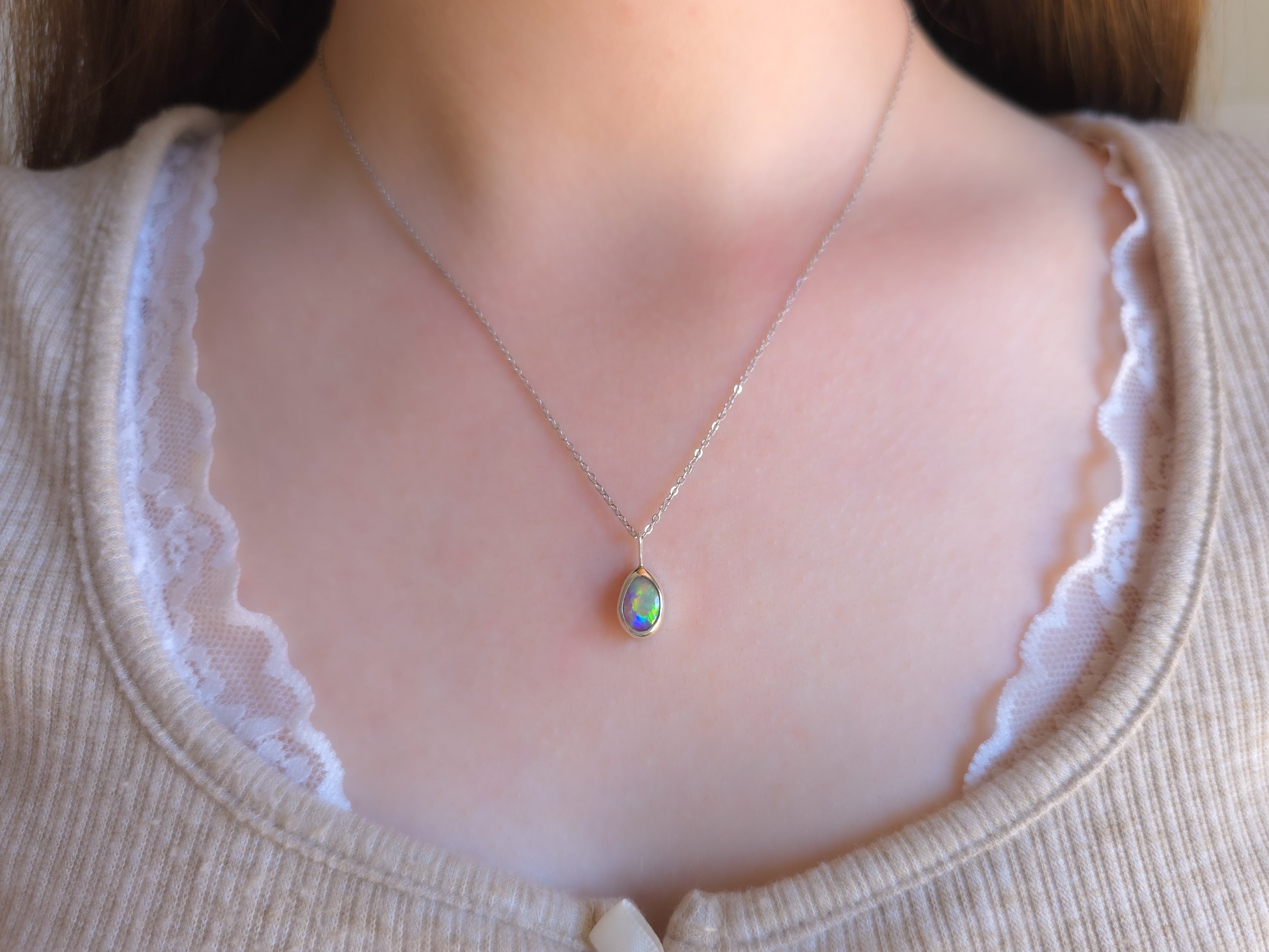 BAY | Solid Australian Opal necklace / Coober Pedy opal / solid crystal opal