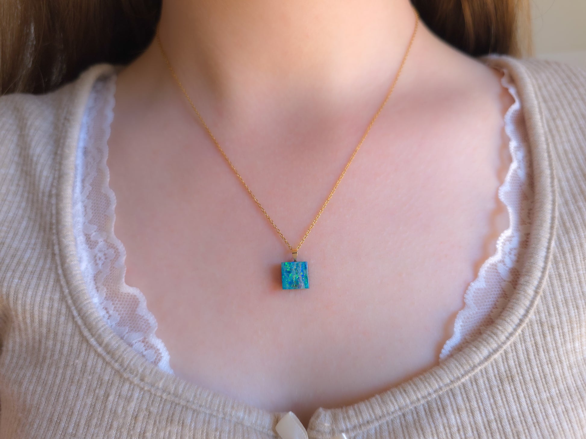 ELARA | 14K Gold Australian opal doublet/ Coober Pedy opal/ opal jewelry/ minimalist jewelry