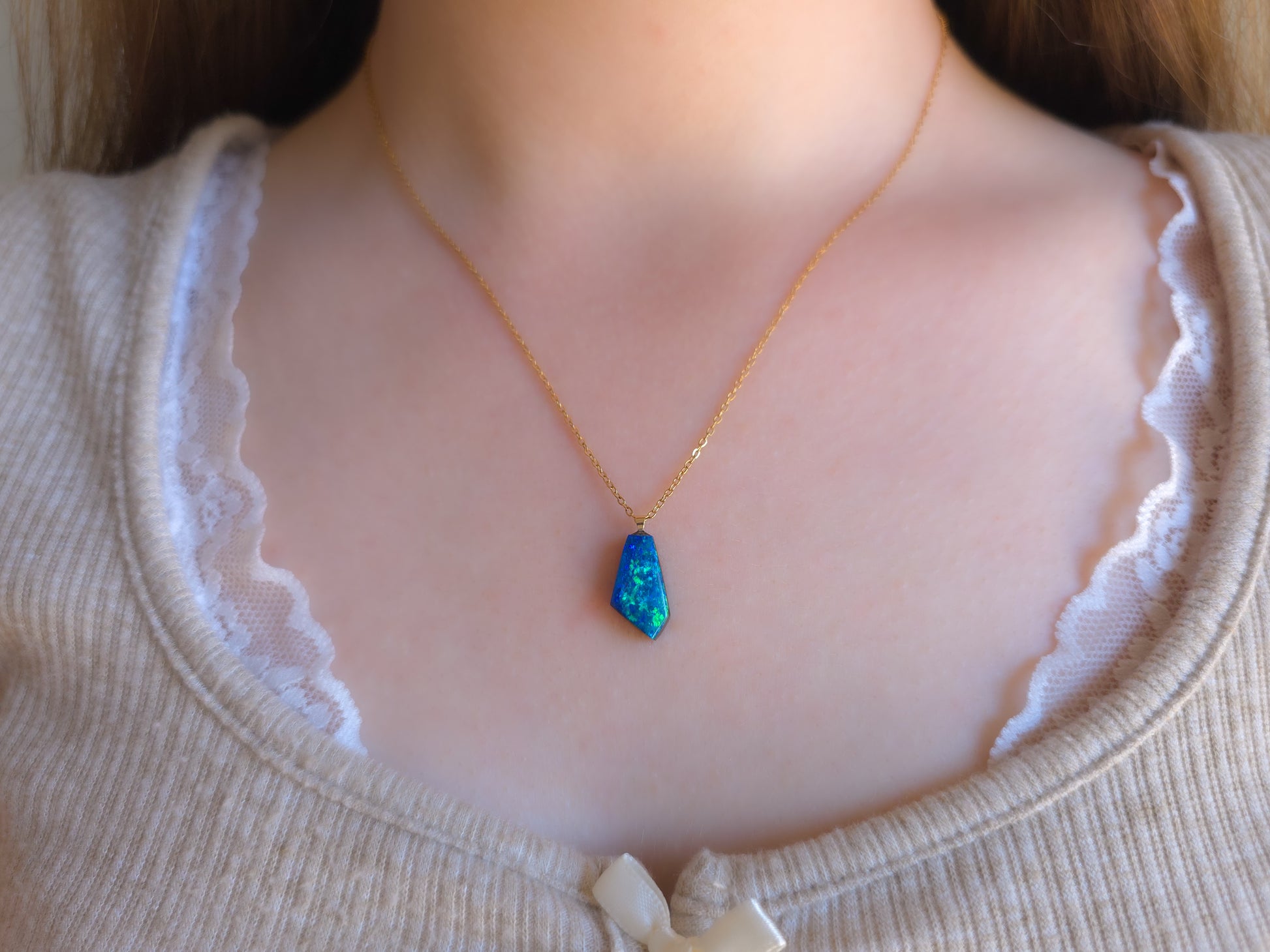 FROST | 14K Gold Australian opal doublet/ Coober Pedy opal/ opal jewelry/ minimalist jewelry