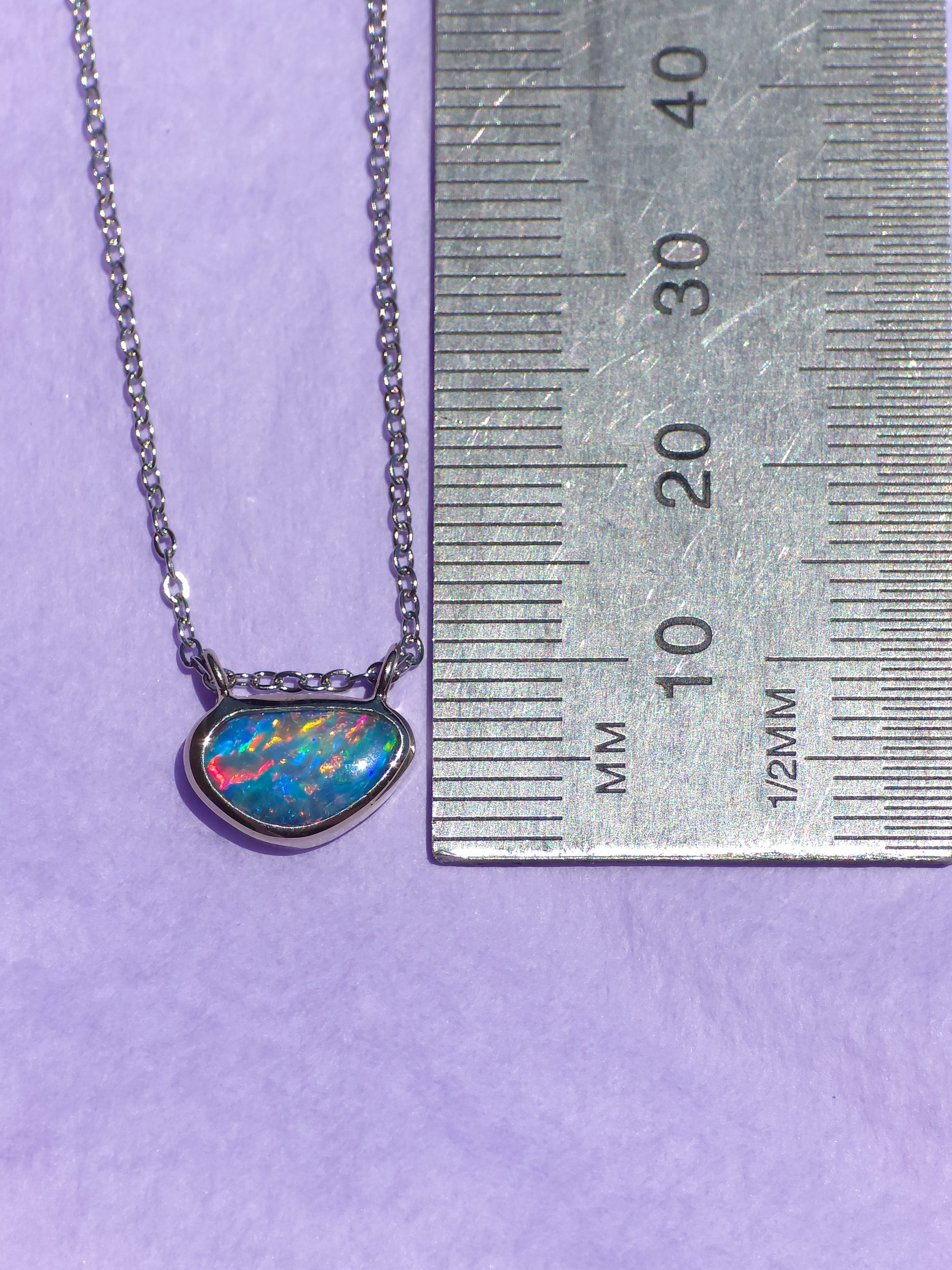 LOTUS | 14K White Gold Coober Pedy Opal Necklace / Dainty Jewelry / Charm Pendant