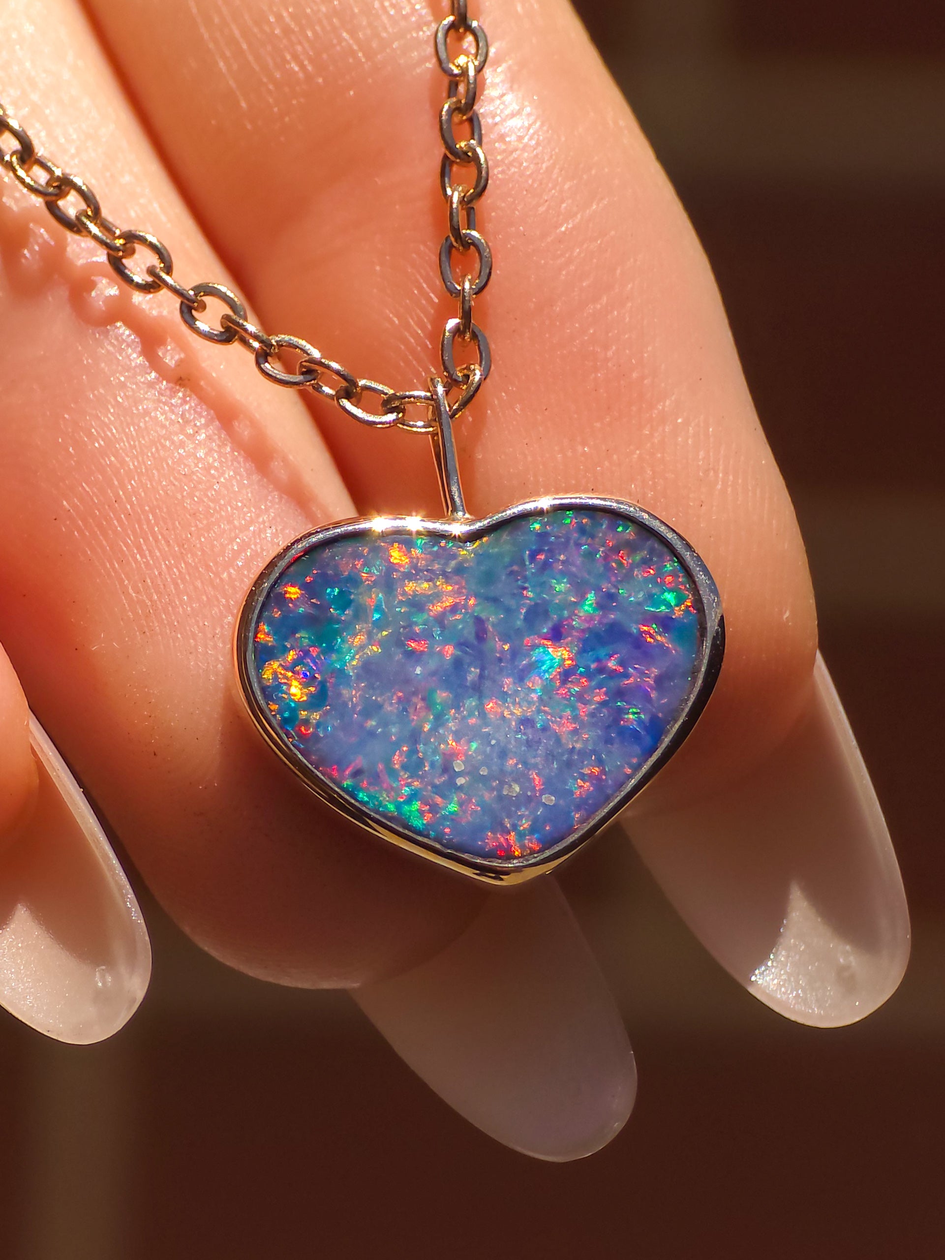 ROSE HEART | 14K Gold Coober Pedy opal doublet necklace/ heart opal pendant / pink heart