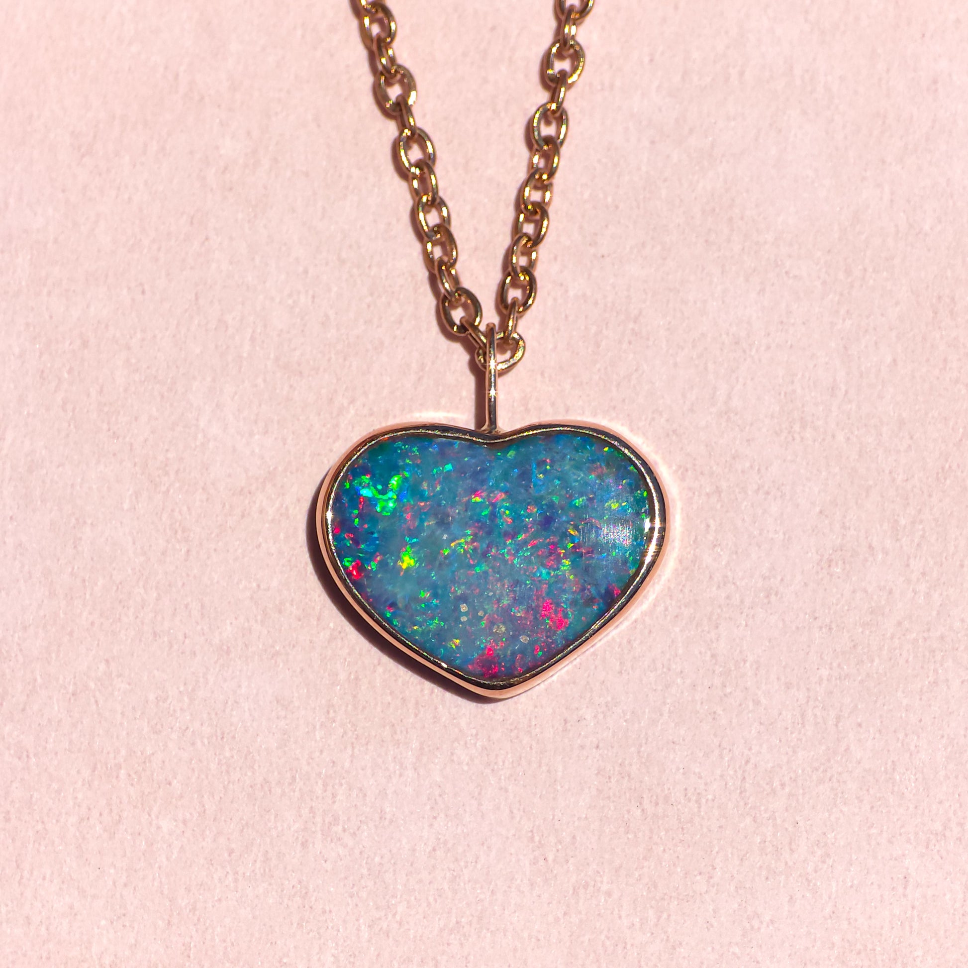 ROSE HEART | 14K Gold Coober Pedy opal doublet necklace/ heart opal pendant / pink heart