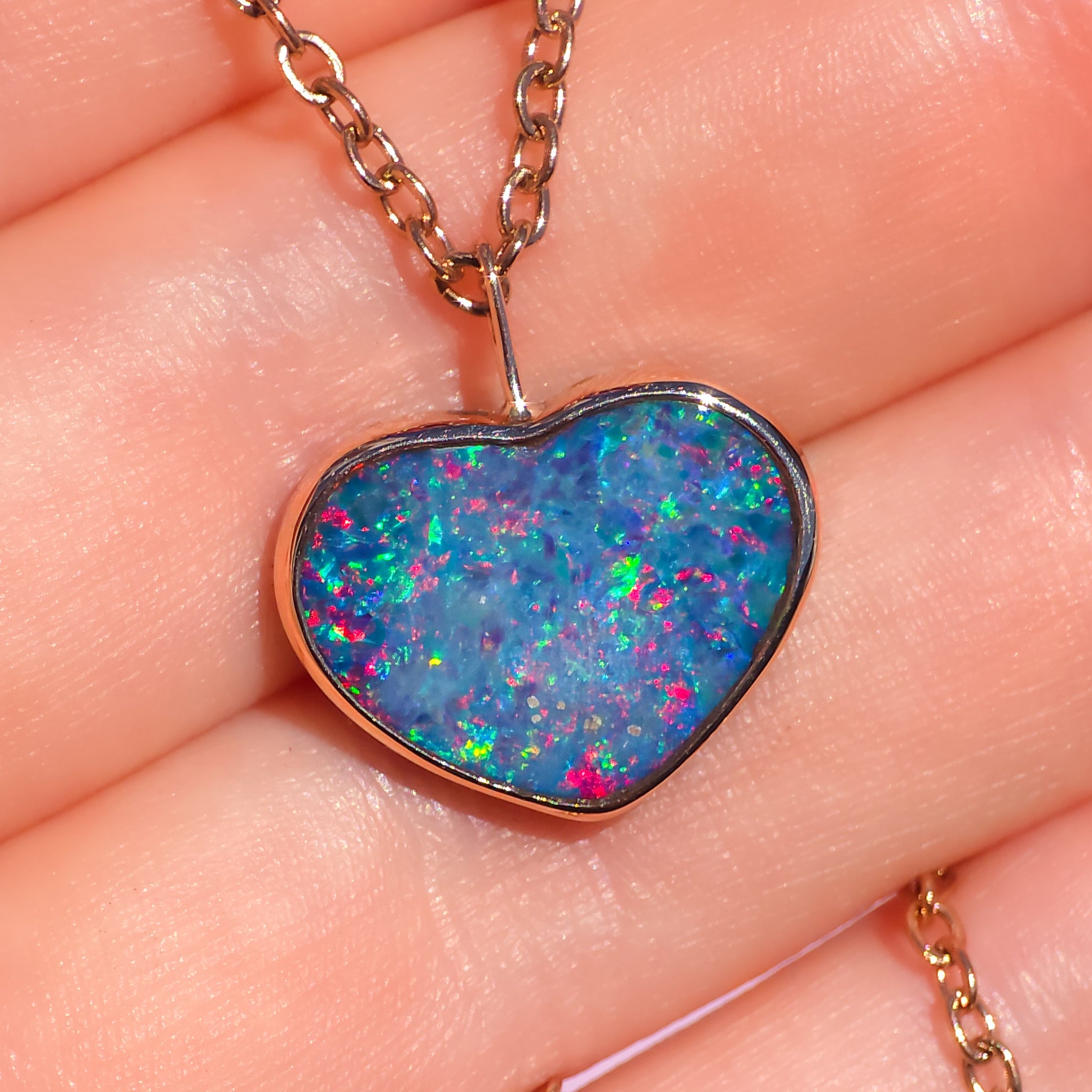 ROSE HEART | 14K Gold Coober Pedy opal doublet necklace/ heart opal pendant / pink heart