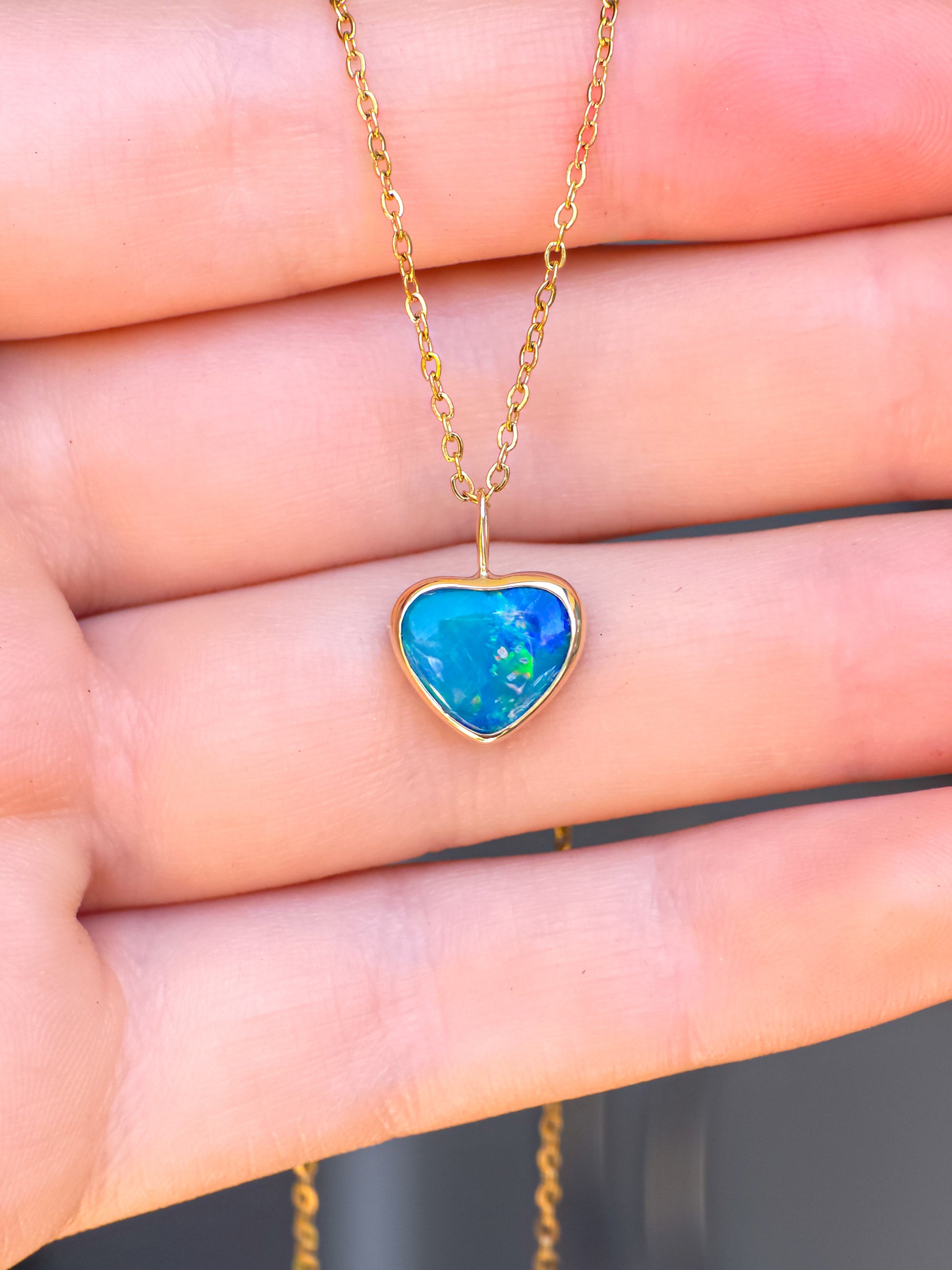 PRIMROSE | 14K Gold Coober Pedy Opal Heart Necklace / Minimalist Opal Doublet Pendant