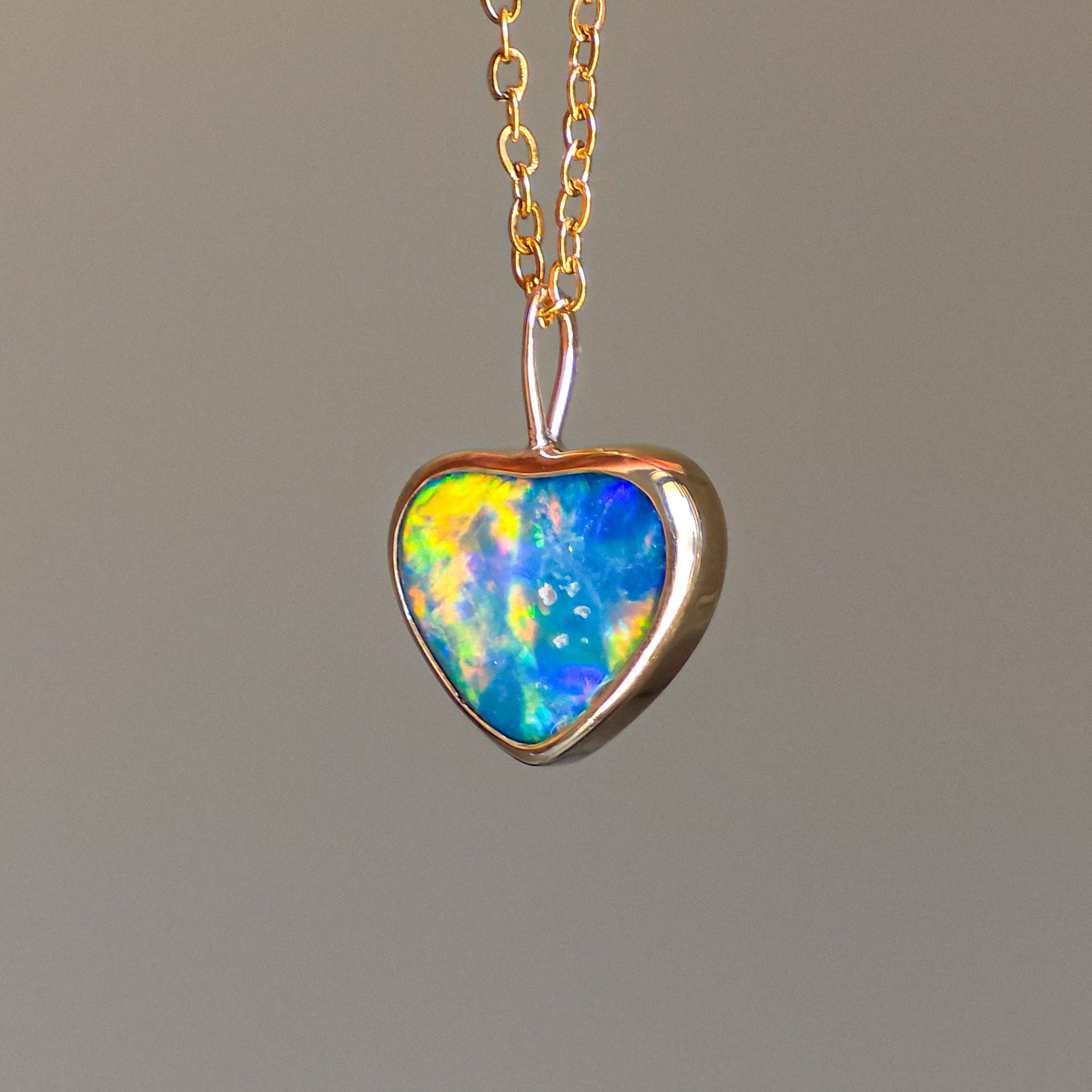 PRIMROSE | 14K Gold Coober Pedy Opal Heart Necklace / Minimalist Opal Doublet Pendant