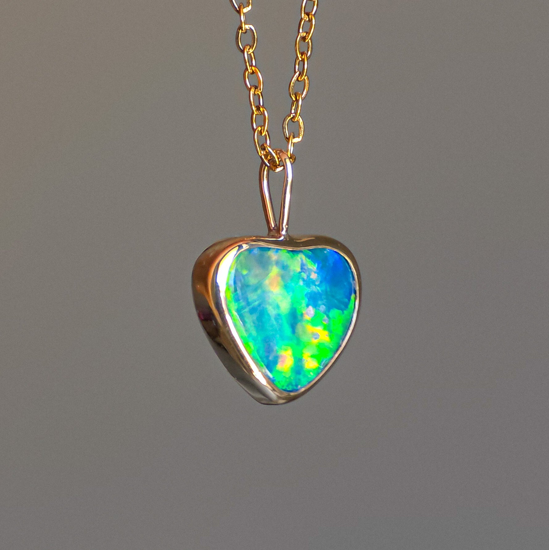 PRIMROSE | 14K Gold Coober Pedy Opal Heart Necklace / Minimalist Opal Doublet Pendant
