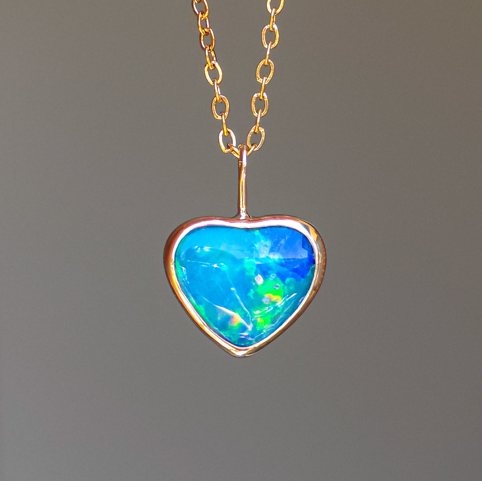 PRIMROSE | 14K Gold Coober Pedy Opal Heart Necklace / Minimalist Opal Doublet Pendant