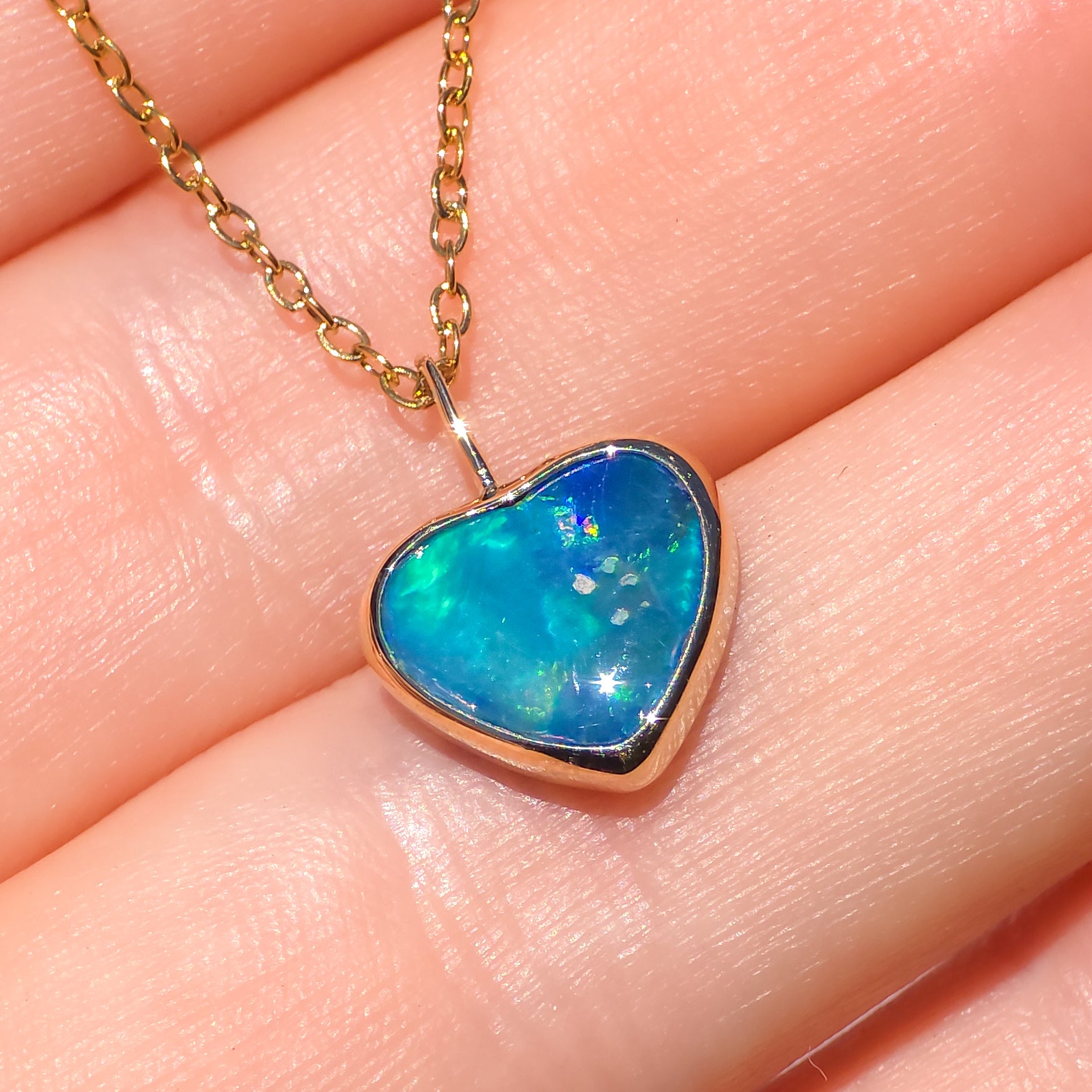 PRIMROSE | 14K Gold Coober Pedy Opal Heart Necklace / Minimalist Opal Doublet Pendant