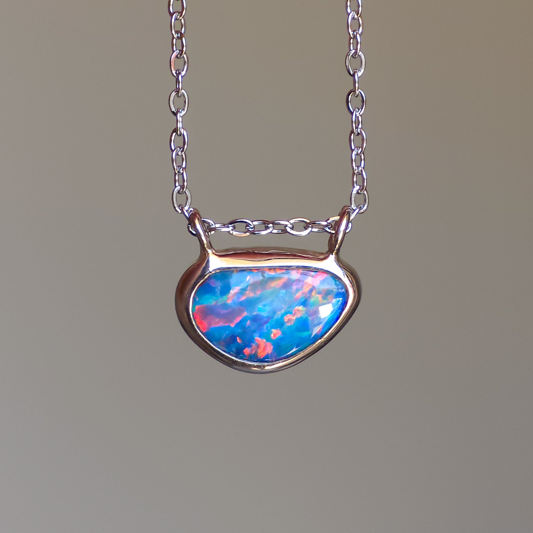 LOTUS | 14K White Gold Coober Pedy Opal Necklace / Dainty Jewelry / Charm Pendant