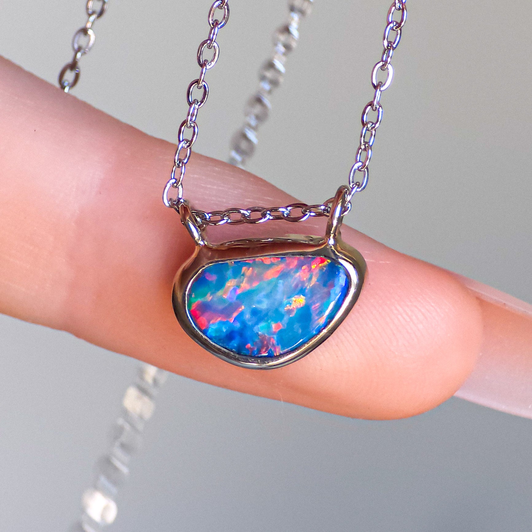 LOTUS | 14K White Gold Coober Pedy Opal Necklace / Dainty Jewelry / Charm Pendant