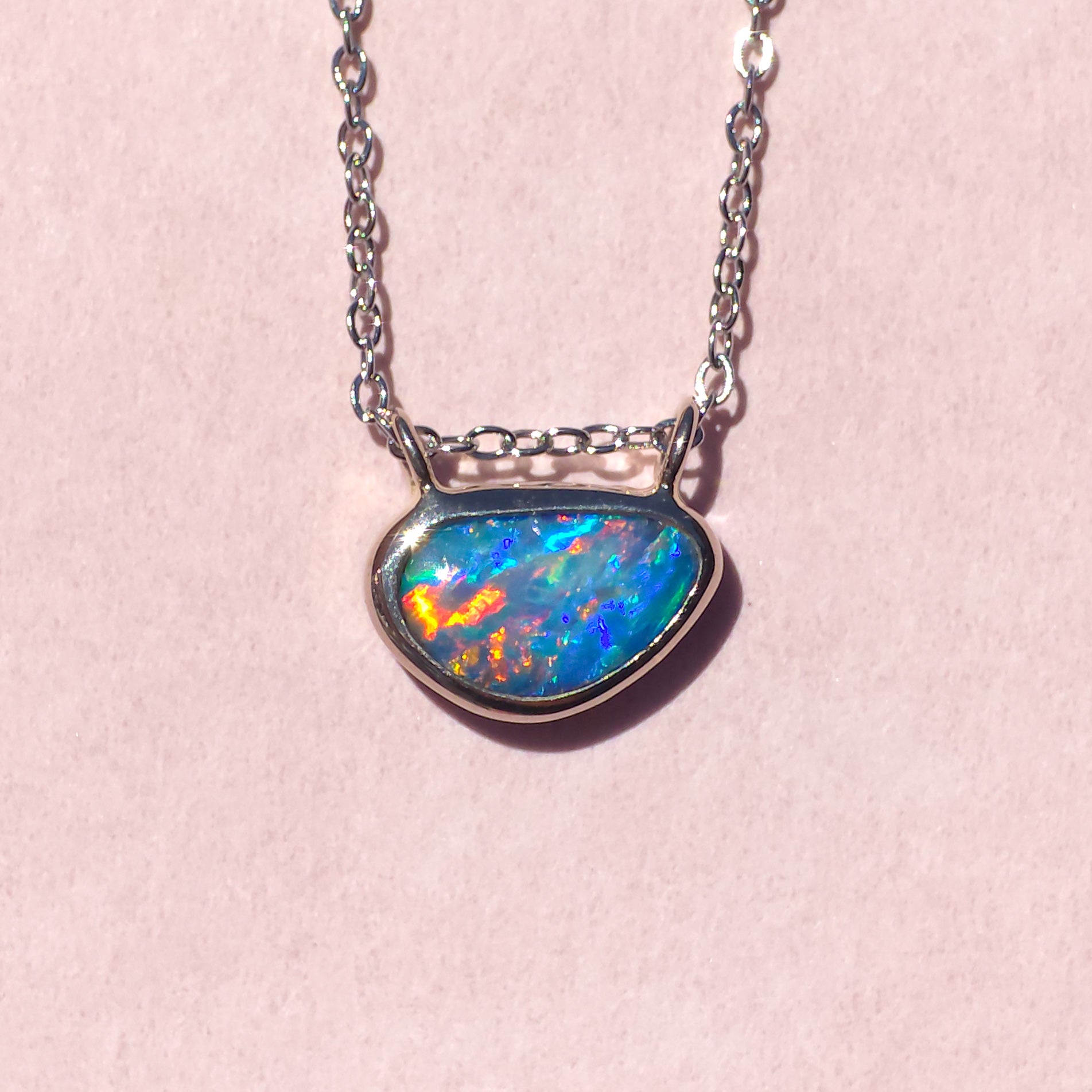 LOTUS | 14K White Gold Coober Pedy Opal Necklace / Dainty Jewelry / Charm Pendant