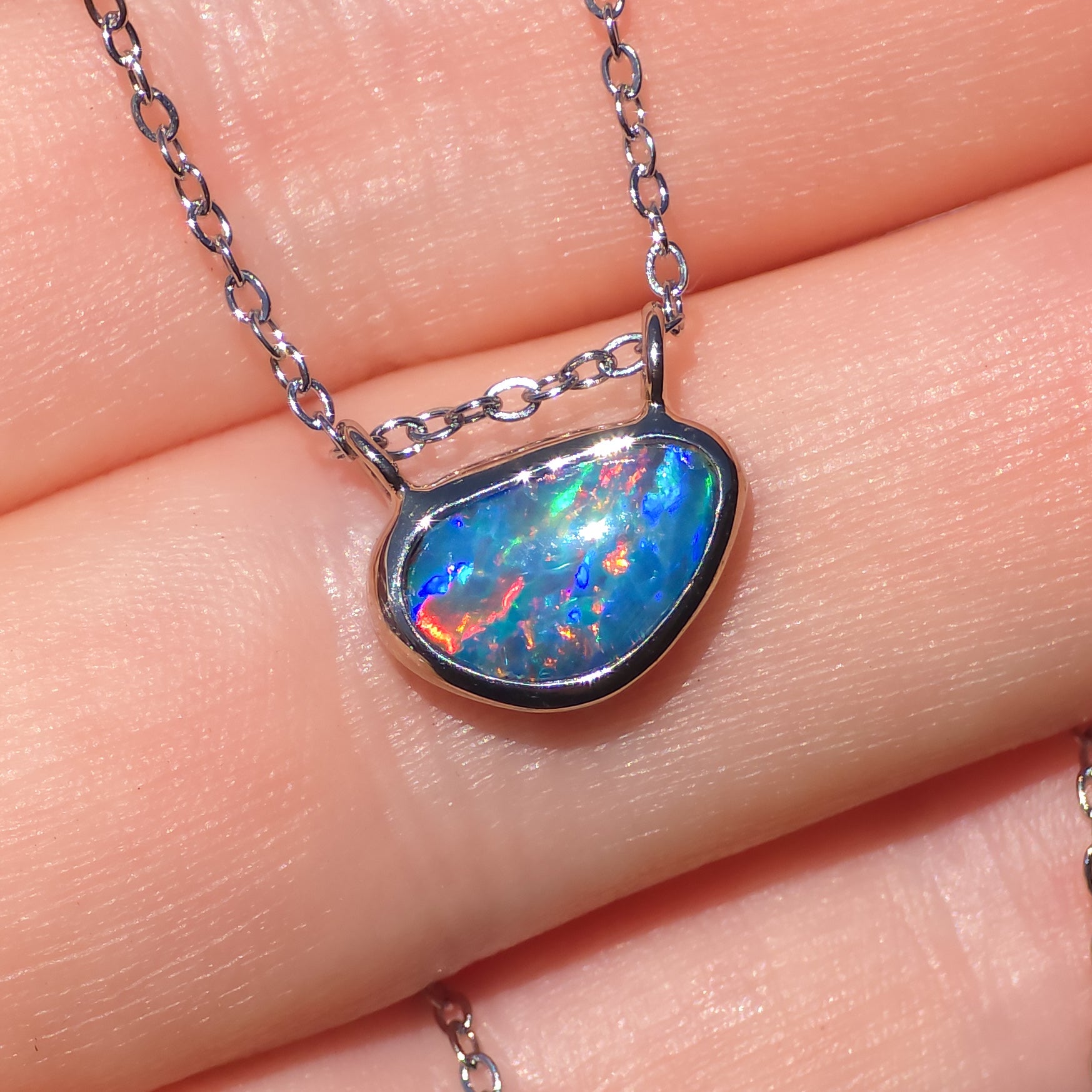 LOTUS | 14K White Gold Coober Pedy Opal Necklace / Dainty Jewelry / Charm Pendant