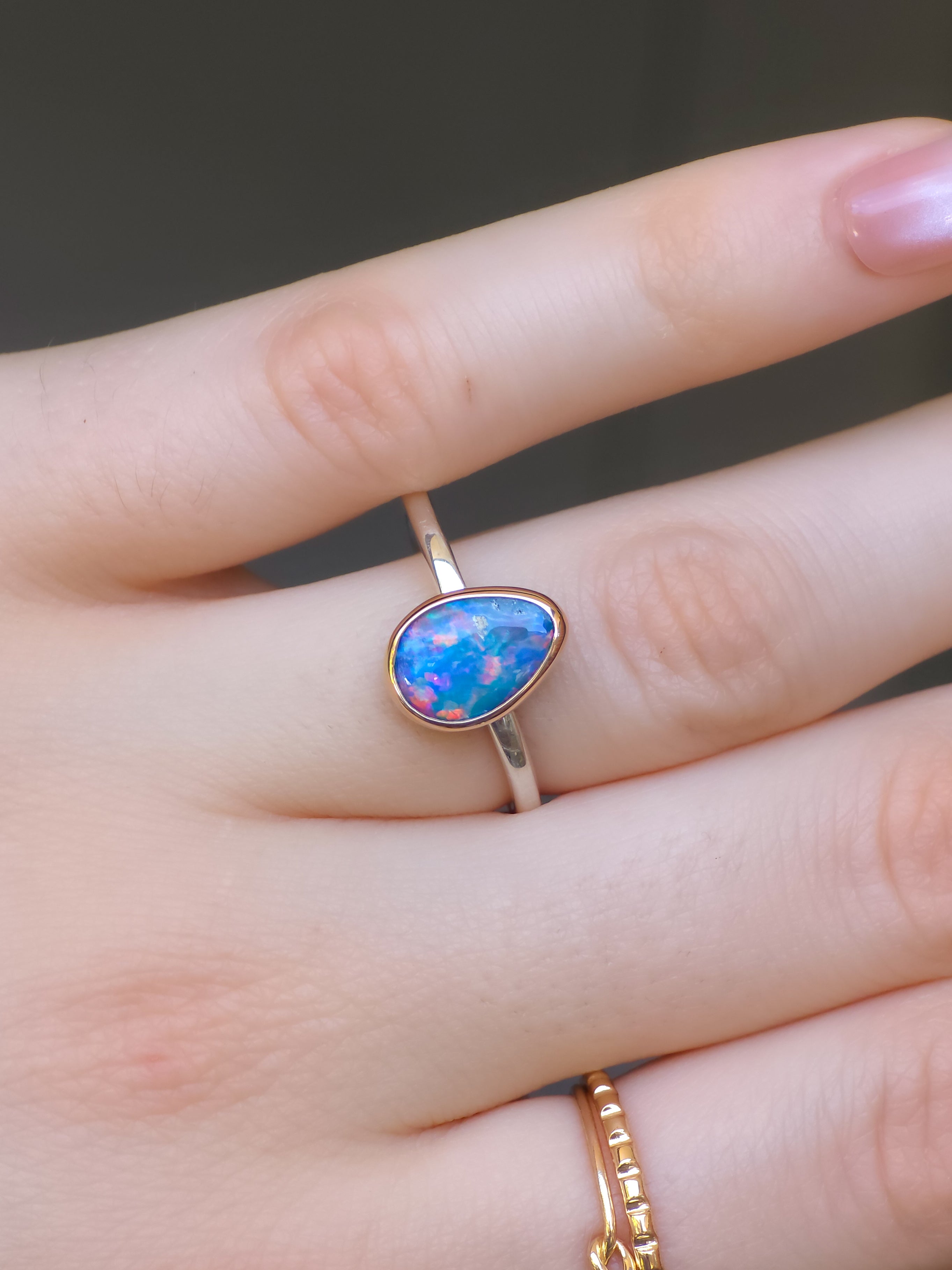 MILA | 14K Rose Gold and Silver Two-tone Australian opal ring / dainty ring
