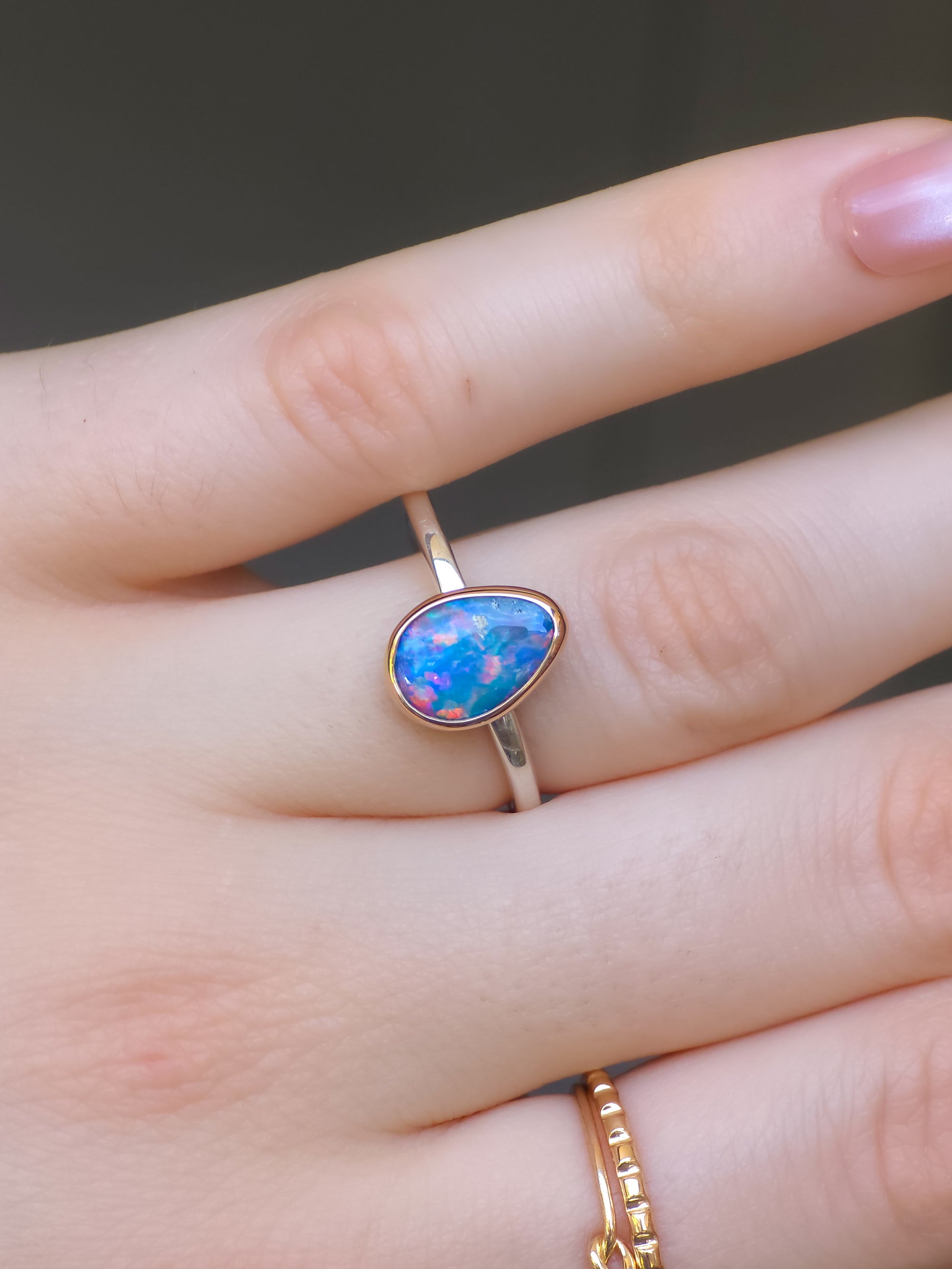 MILA | 14K Rose Gold and Silver Two-tone Australian opal ring / dainty ring
