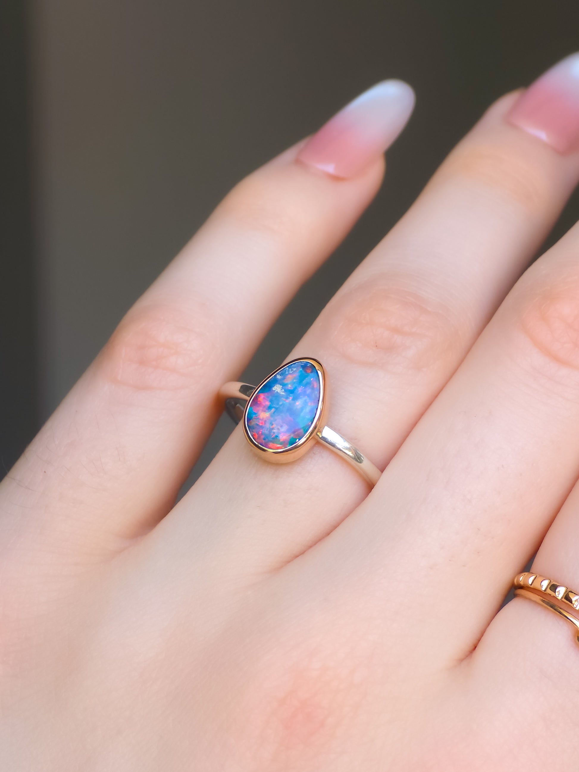MILA | 14K Rose Gold and Silver Two-tone Australian opal ring / dainty ring