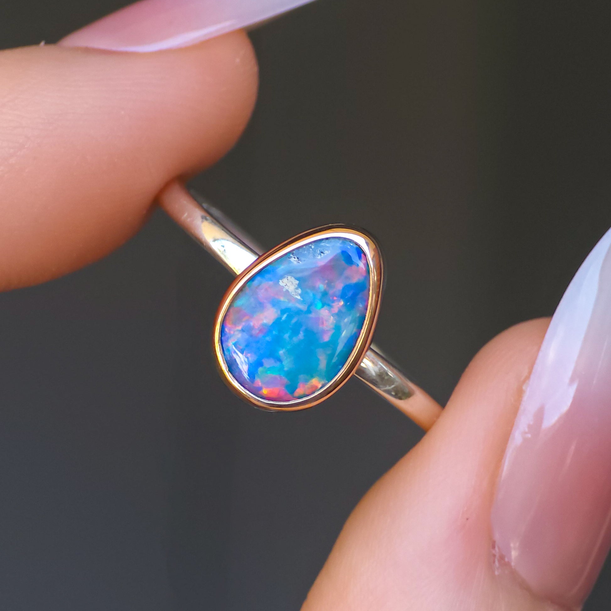 MILA | 14K Rose Gold and Silver Two-tone Australian opal ring / dainty ring