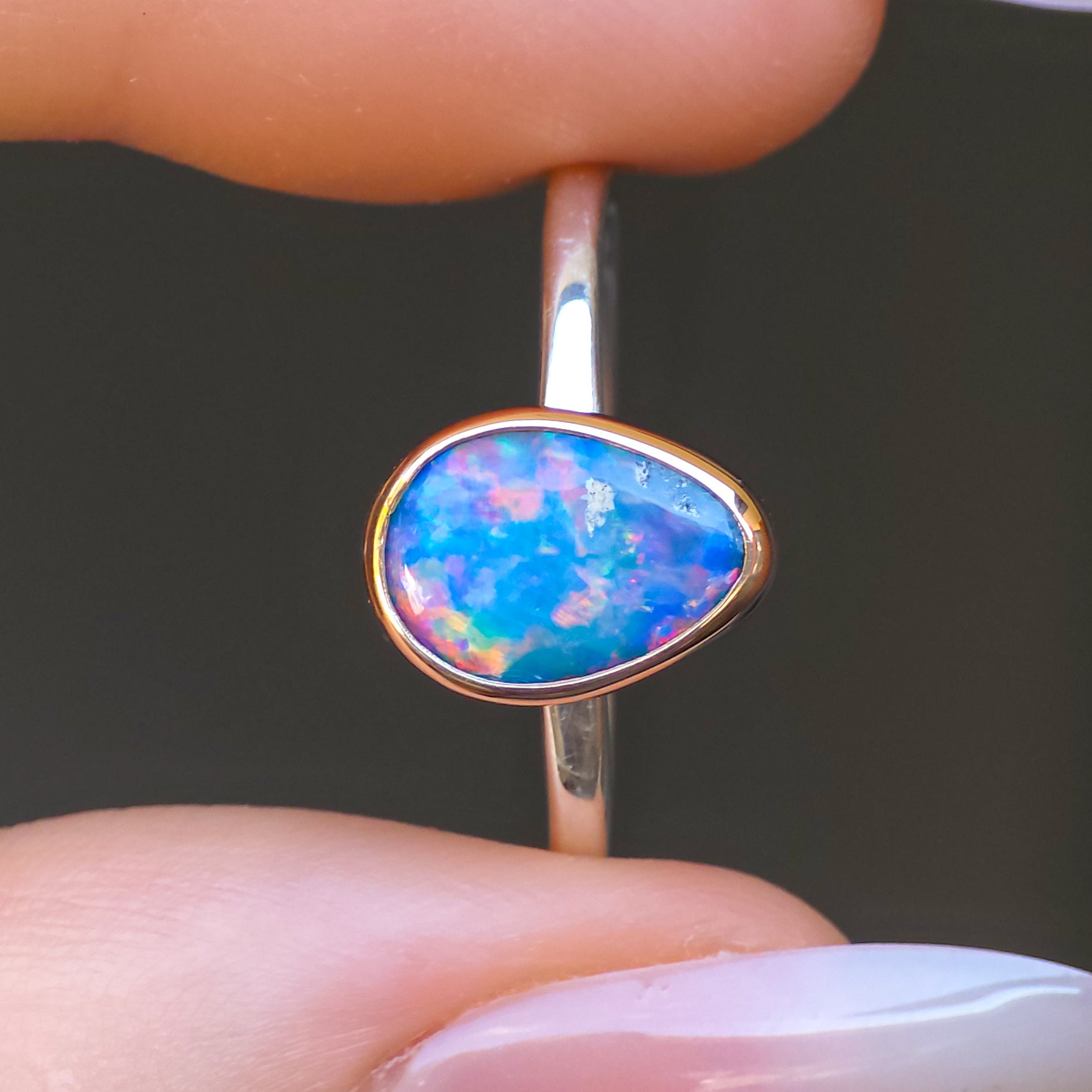 MILA | 14K Rose Gold and Silver Two-tone Australian opal ring / dainty ring
