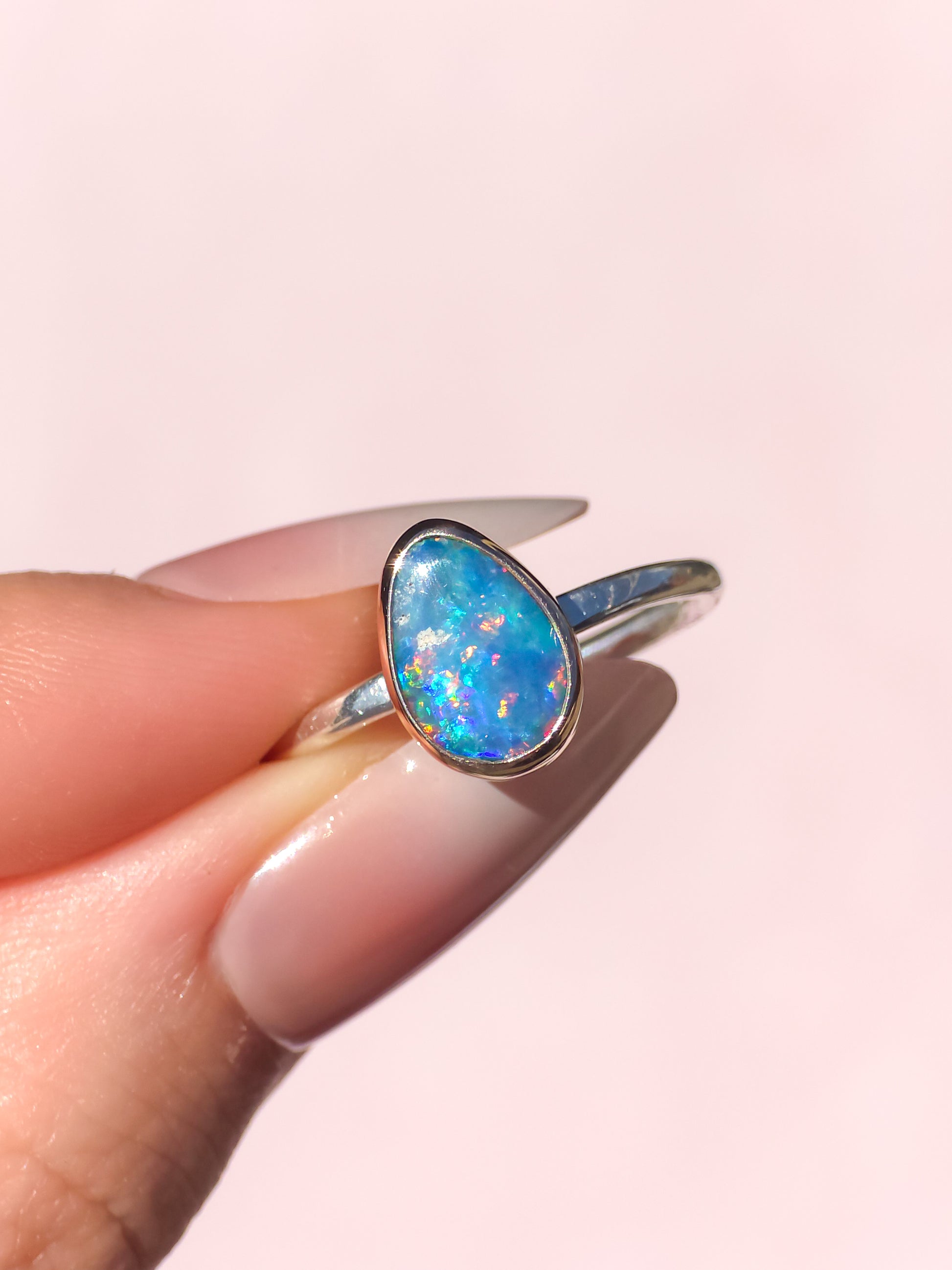 MILA | 14K Rose Gold and Silver Two-tone Australian opal ring / dainty ring