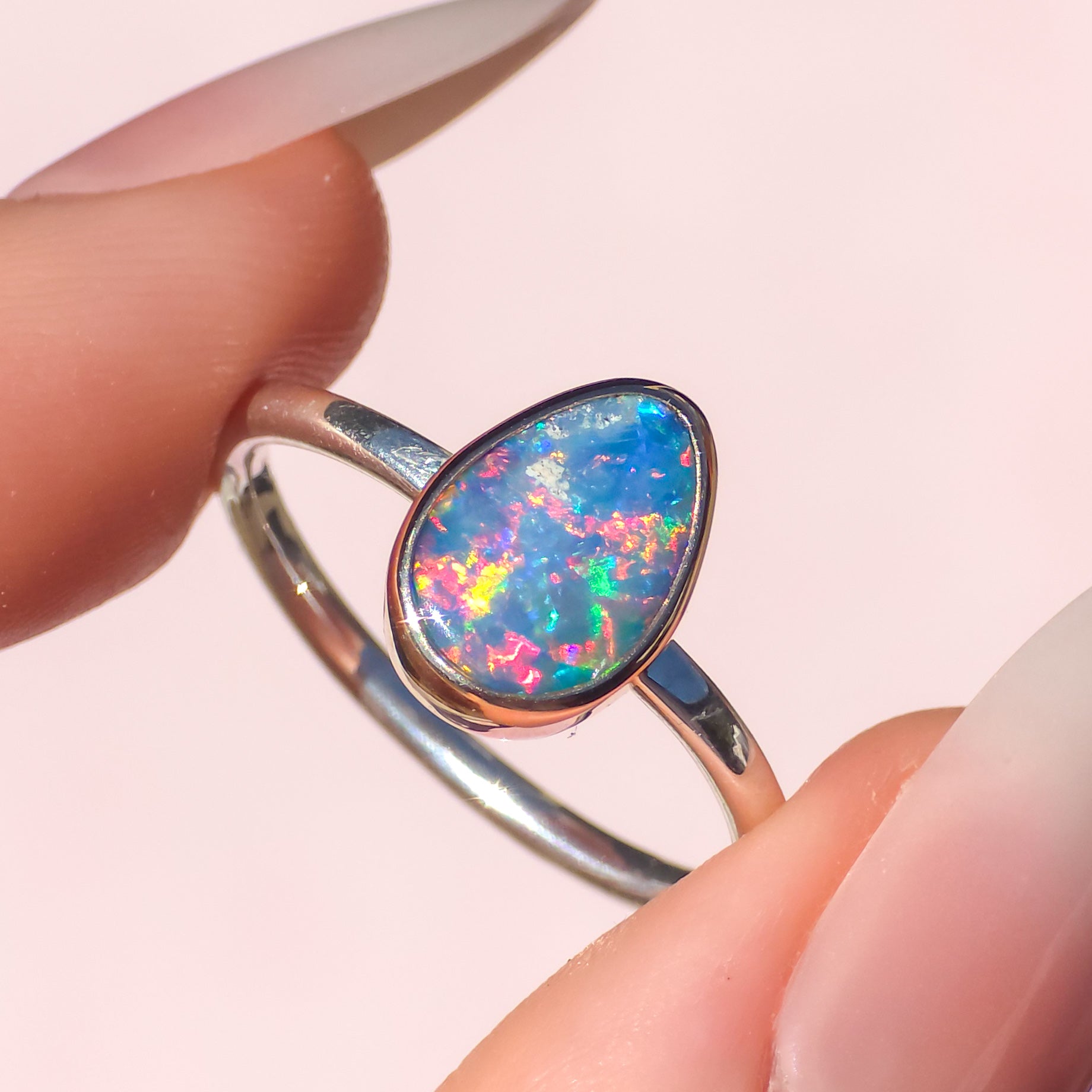 MILA | 14K Rose Gold and Silver Two-tone Australian opal ring / dainty ring