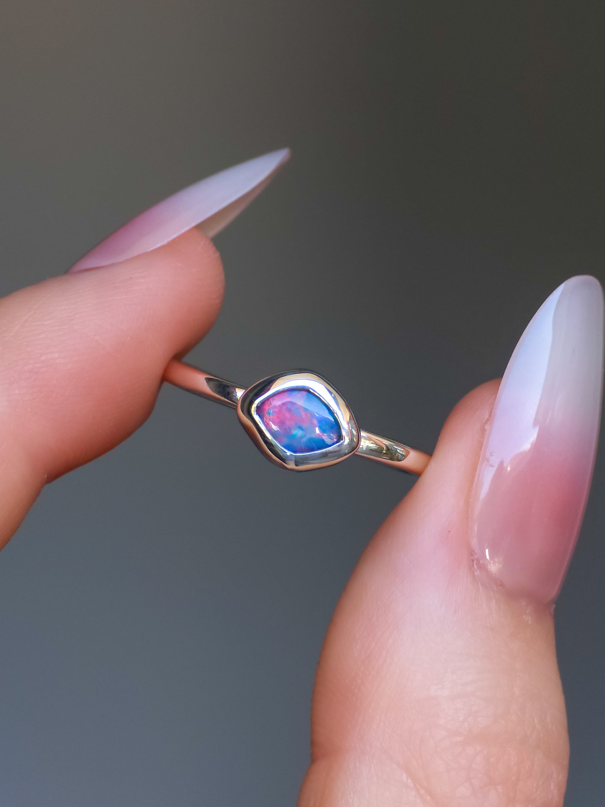 ROSEBUD | Pink Australian Coober Pedy Opal Doublet Ring / solid 925 silver / free sizing