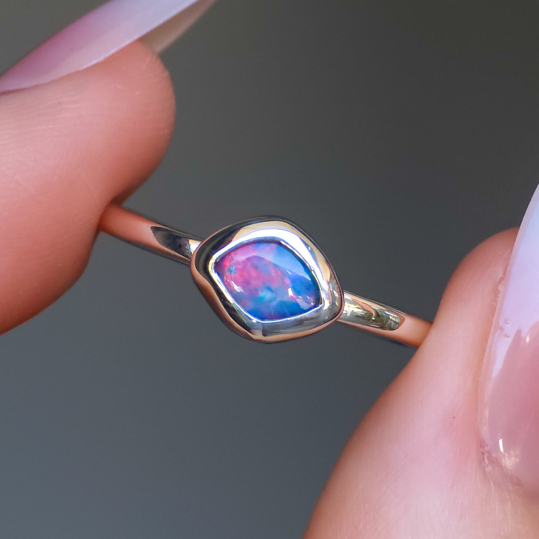 ROSEBUD | Pink Australian Coober Pedy Opal Doublet Ring / solid 925 silver / free sizing