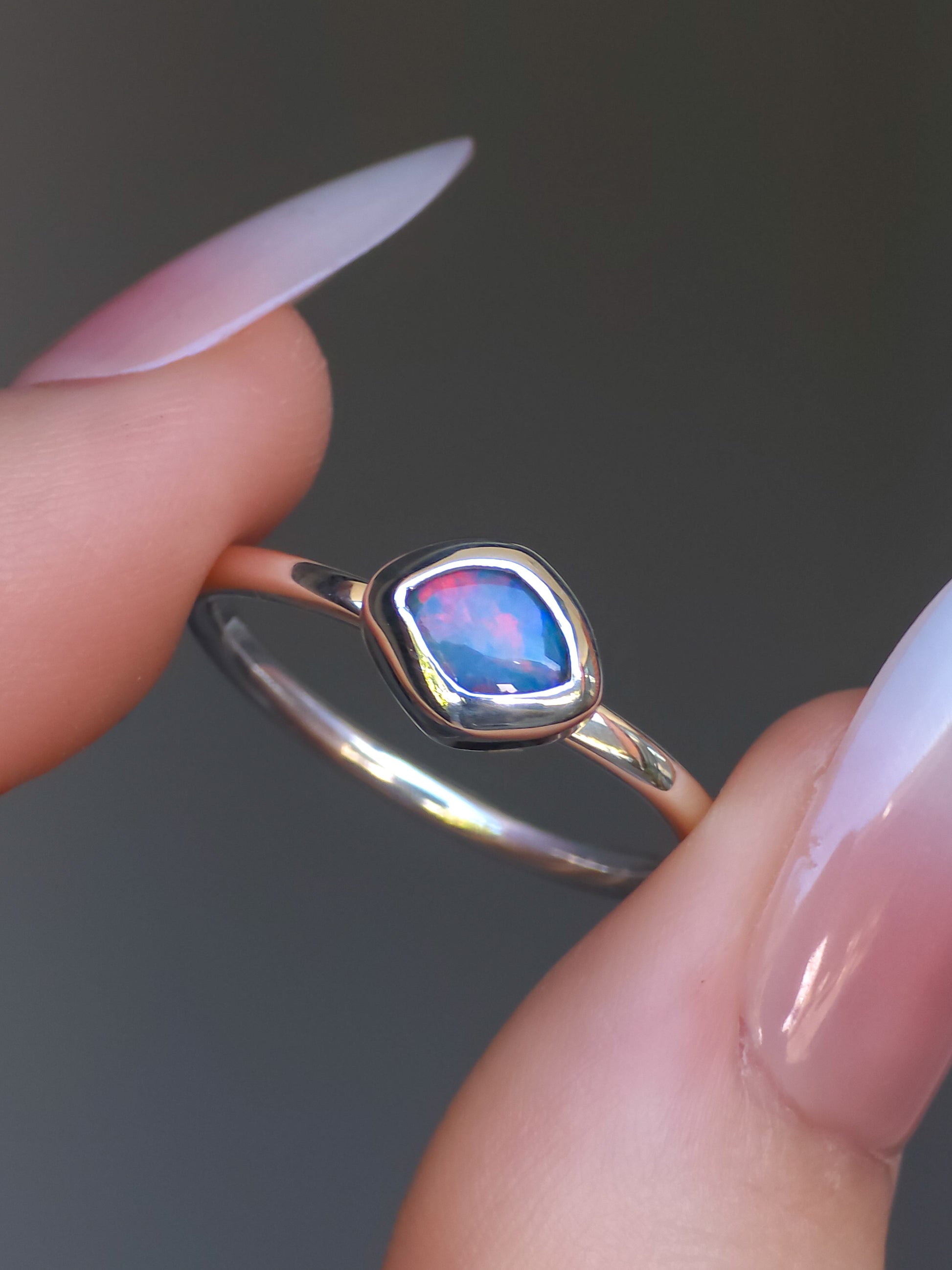 ROSEBUD | Pink Australian Coober Pedy Opal Doublet Ring / solid 925 silver / free sizing