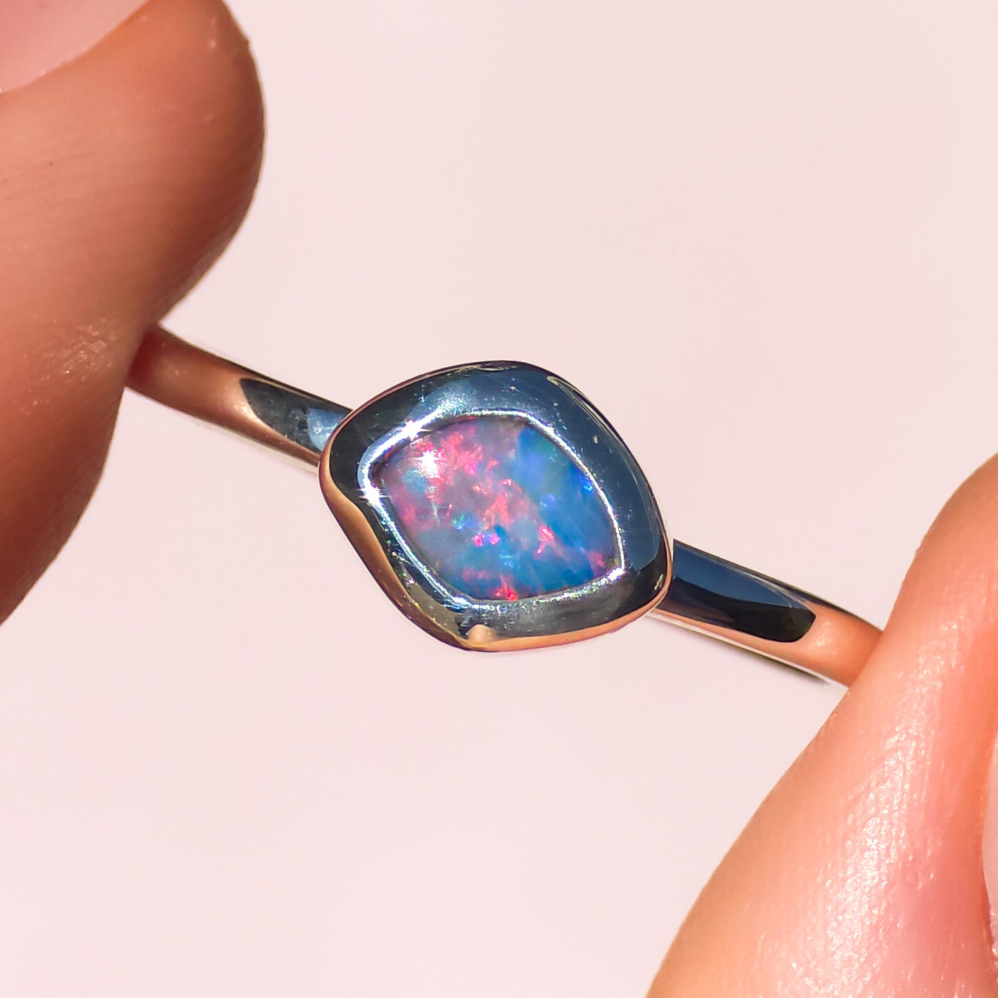 ROSEBUD | Pink Australian Coober Pedy Opal Doublet Ring / solid 925 silver / free sizing