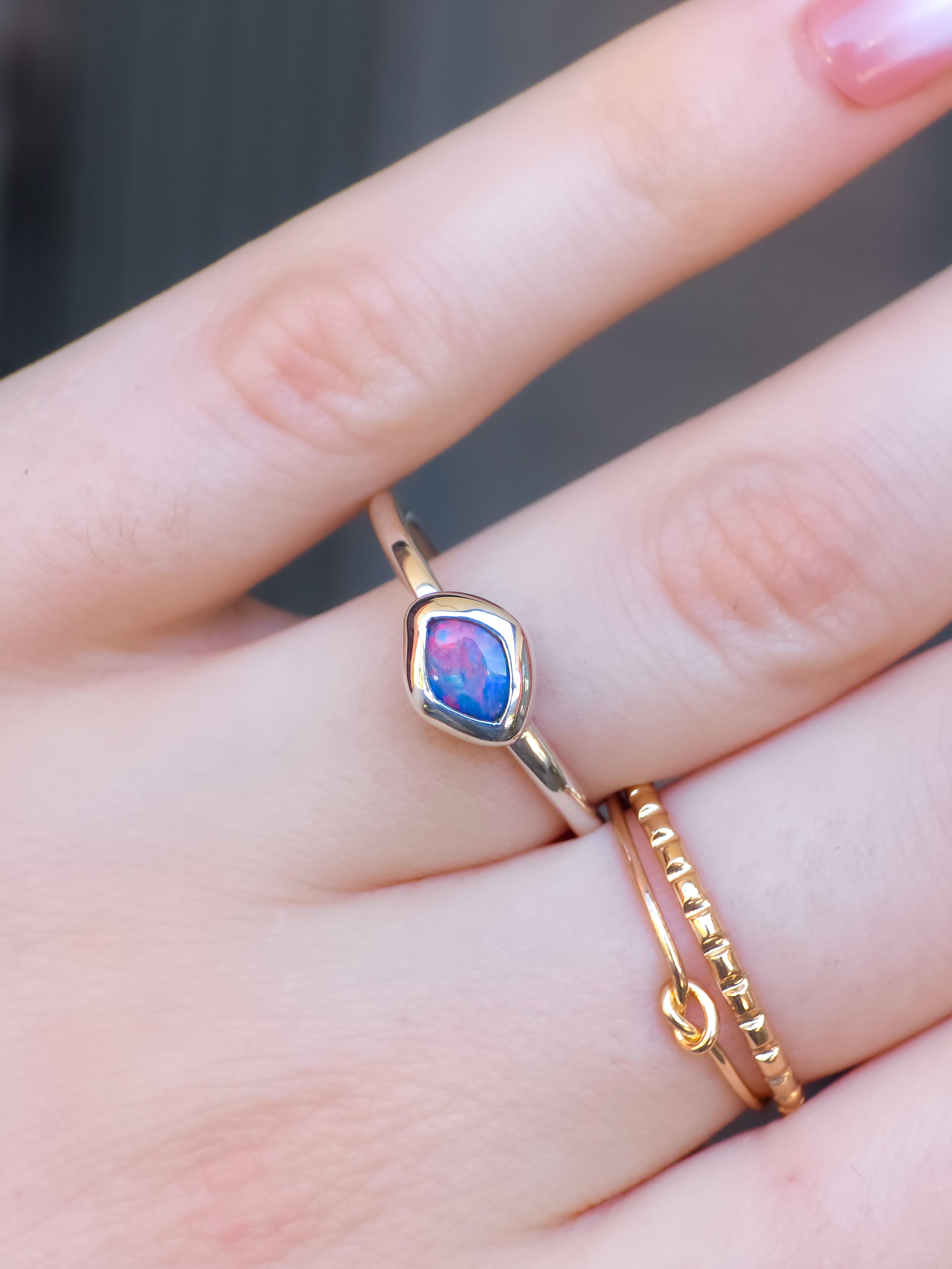 ROSEBUD | Pink Australian Coober Pedy Opal Doublet Ring / solid 925 silver / free sizing