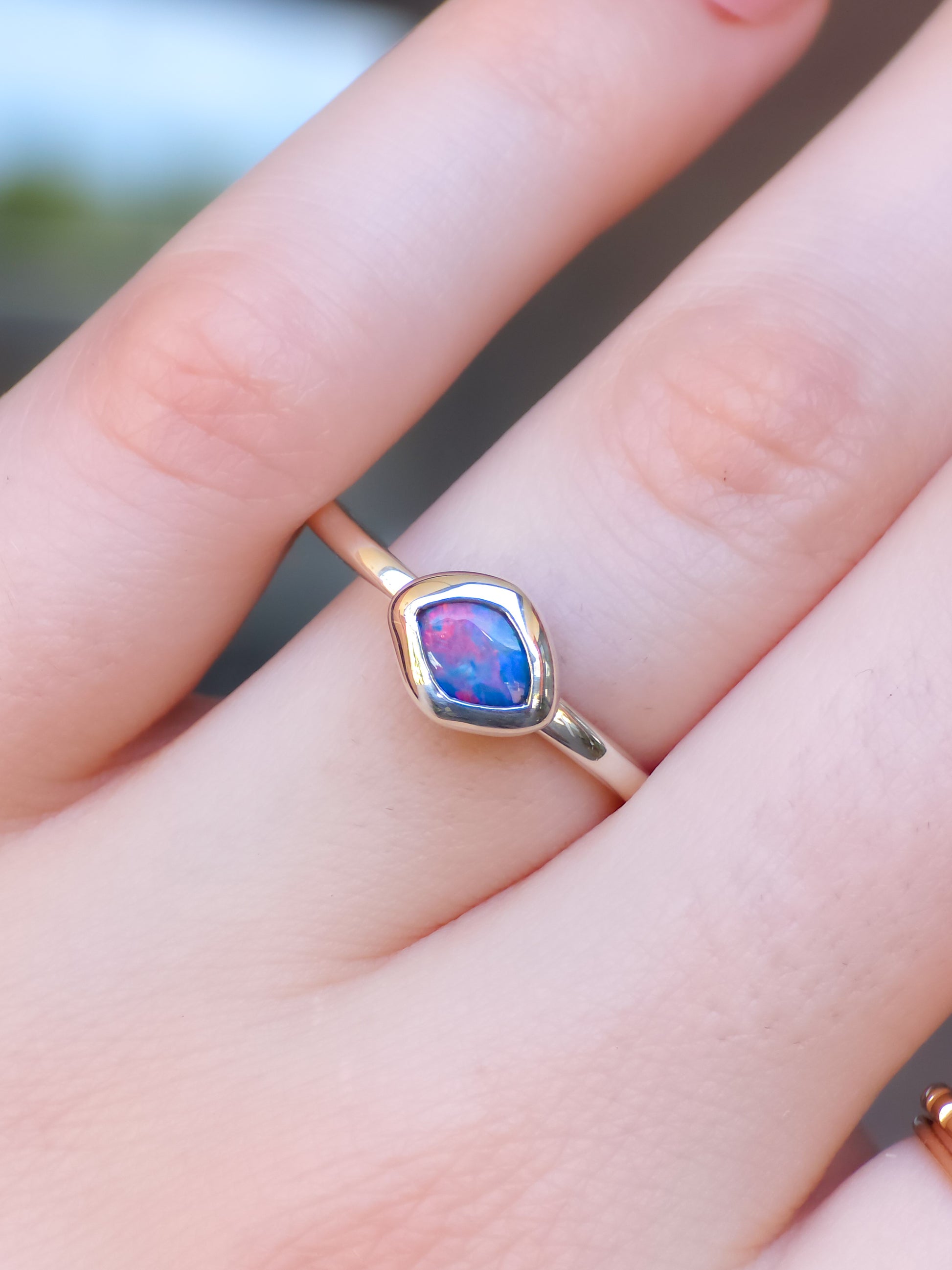 ROSEBUD | Pink Australian Coober Pedy Opal Doublet Ring / solid 925 silver / free sizing