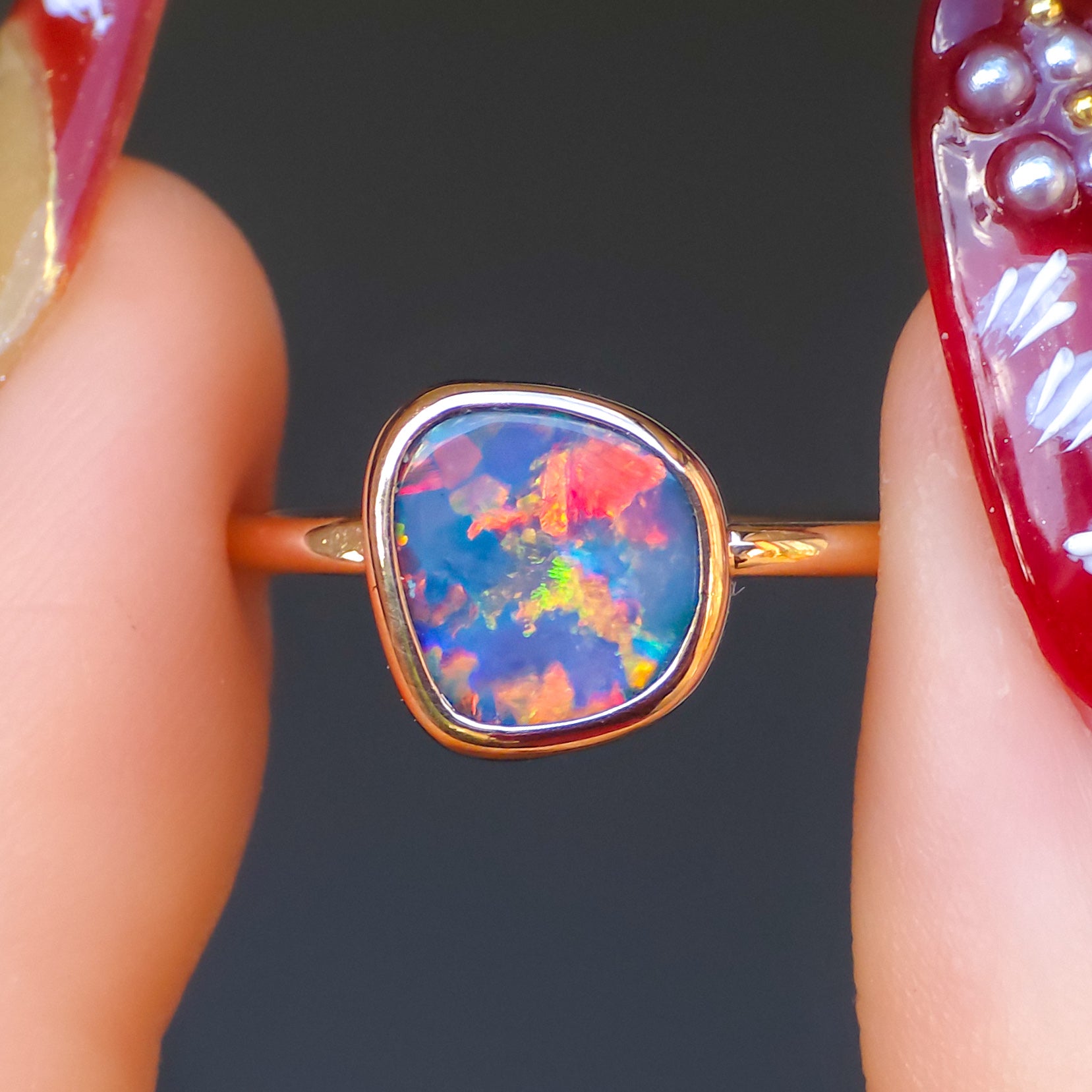 CARNATION | 14K Rose Gold Australian Coober Pedy Opal Ring / Dainty Minimal Jewelry