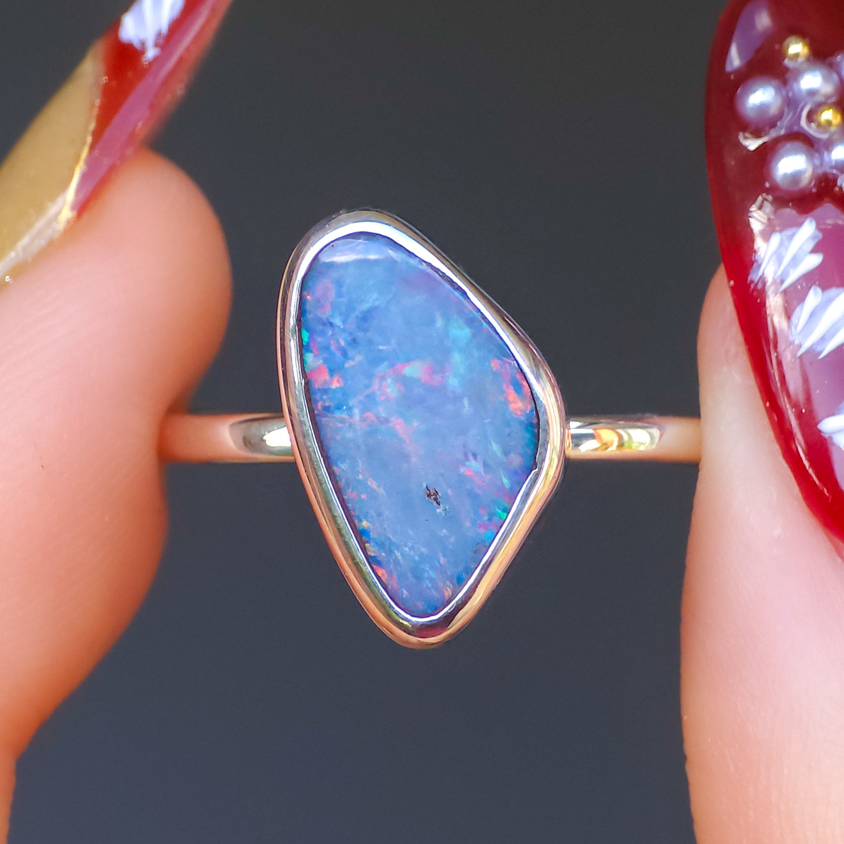 OCEANIC | Australian Coober Pedy Opal Doublet Ring / solid 925 silver / free sizing