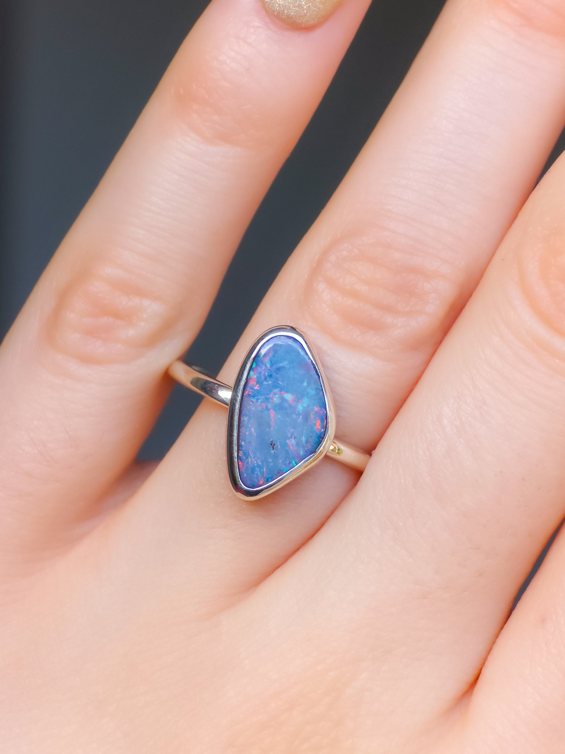 OCEANIC | Australian Coober Pedy Opal Doublet Ring / solid 925 silver / free sizing