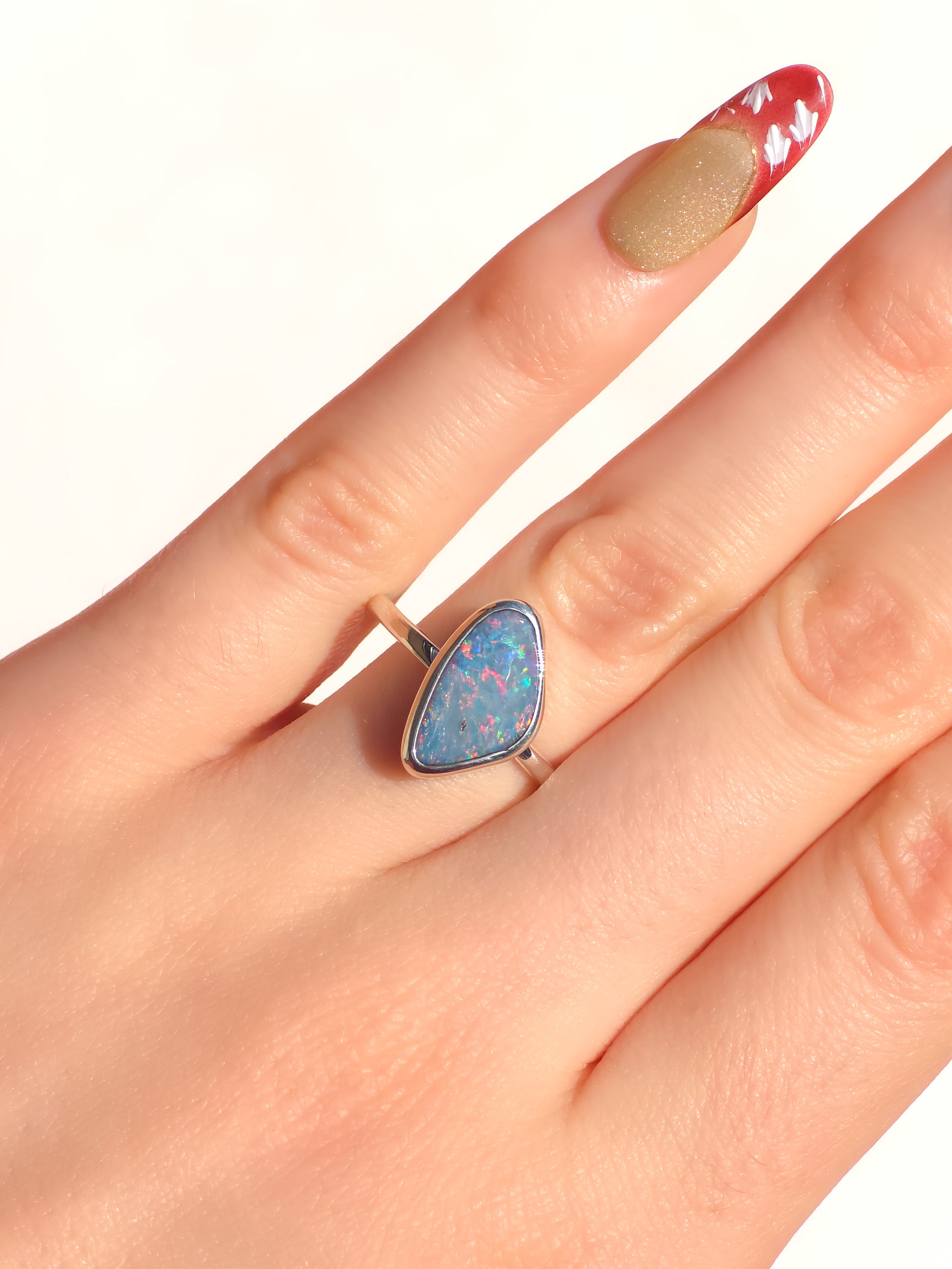 OCEANIC | Australian Coober Pedy Opal Doublet Ring / solid 925 silver / free sizing