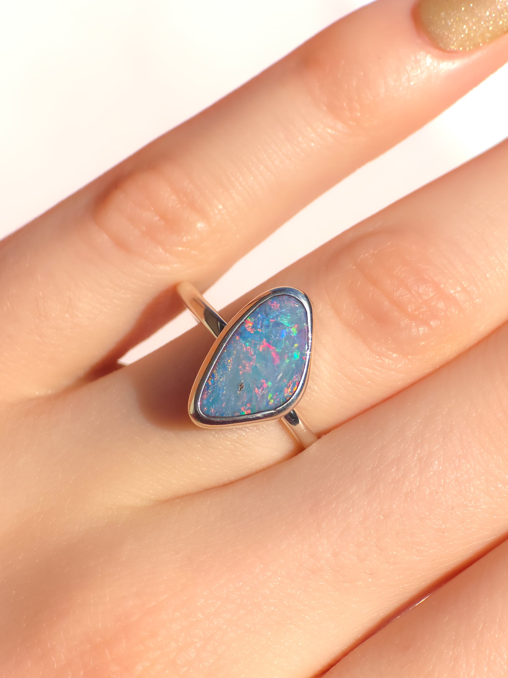 OCEANIC | Australian Coober Pedy Opal Doublet Ring / solid 925 silver / free sizing