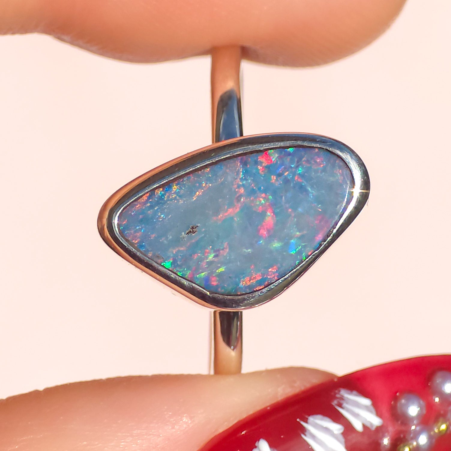 OCEANIC | Australian Coober Pedy Opal Doublet Ring / solid 925 silver / free sizing
