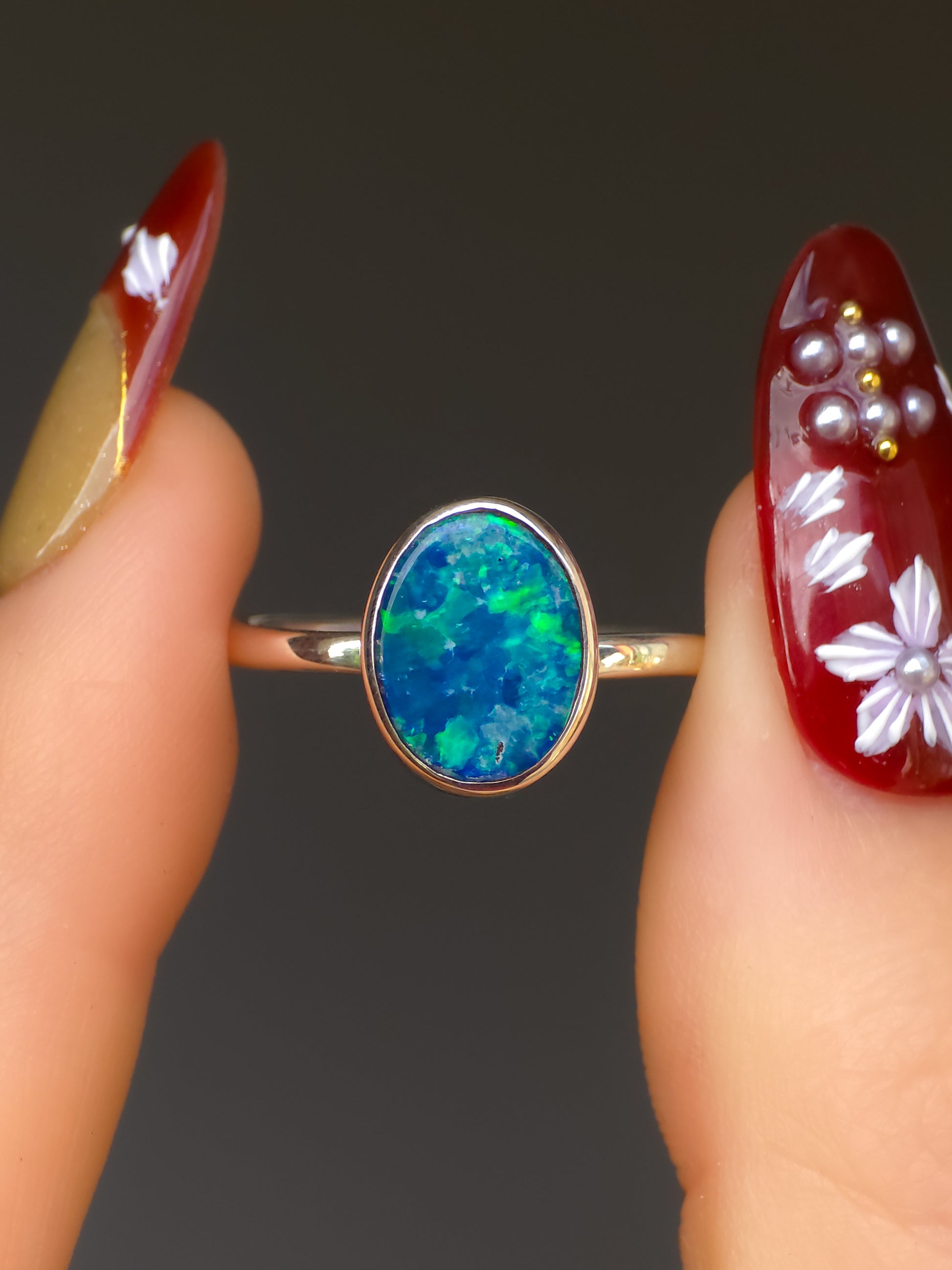 SOLARE | Australian Coober Pedy Opal Doublet Ring / solid 925 silver / free sizing