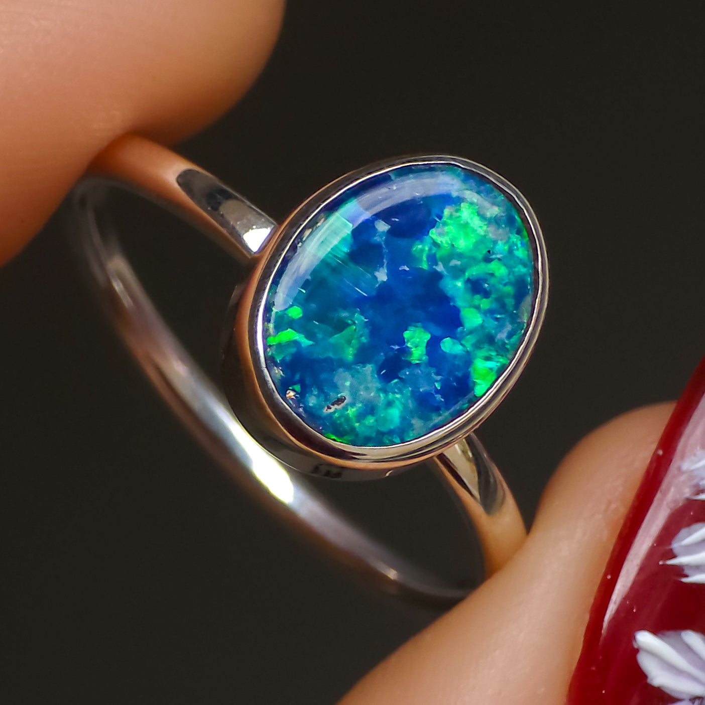 SOLARE | Australian Coober Pedy Opal Doublet Ring / solid 925 silver / free sizing