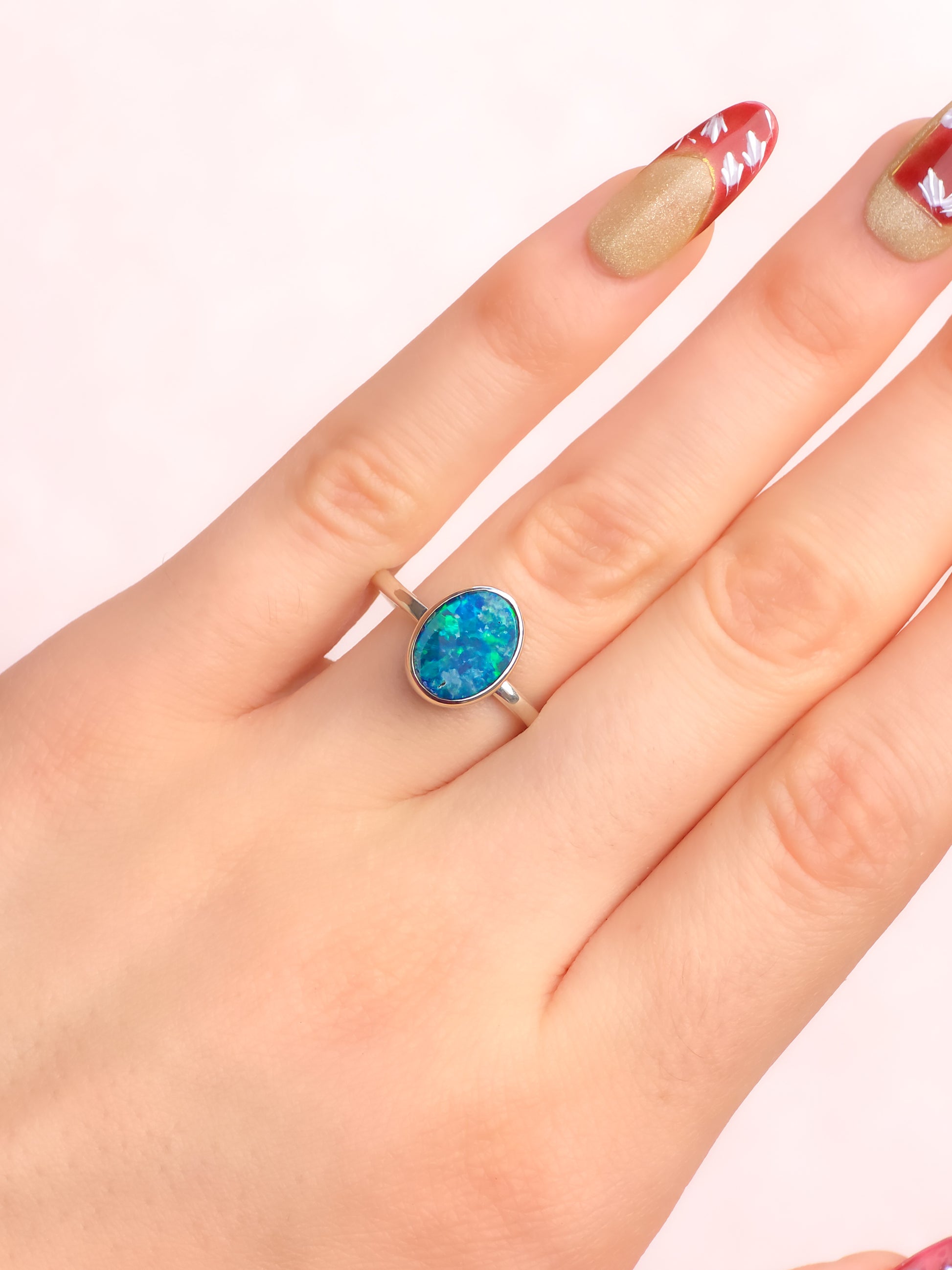 SOLARE | Australian Coober Pedy Opal Doublet Ring / solid 925 silver / free sizing