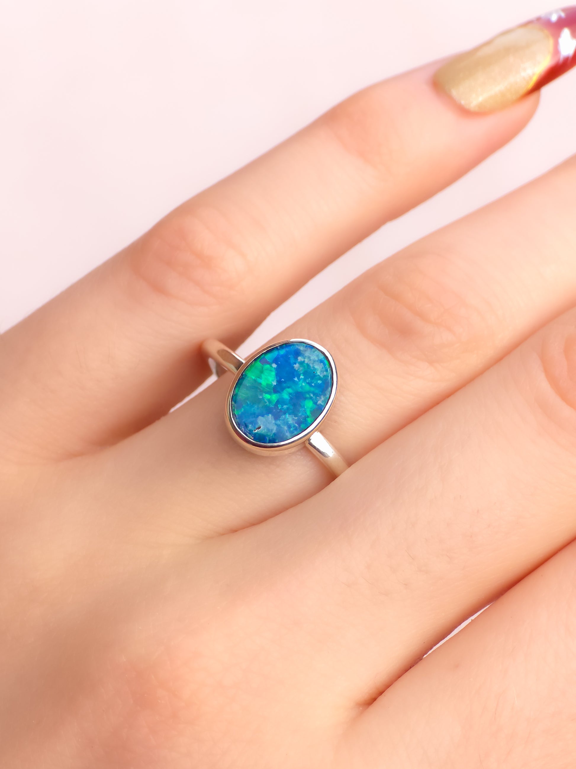 SOLARE | Australian Coober Pedy Opal Doublet Ring / solid 925 silver / free sizing