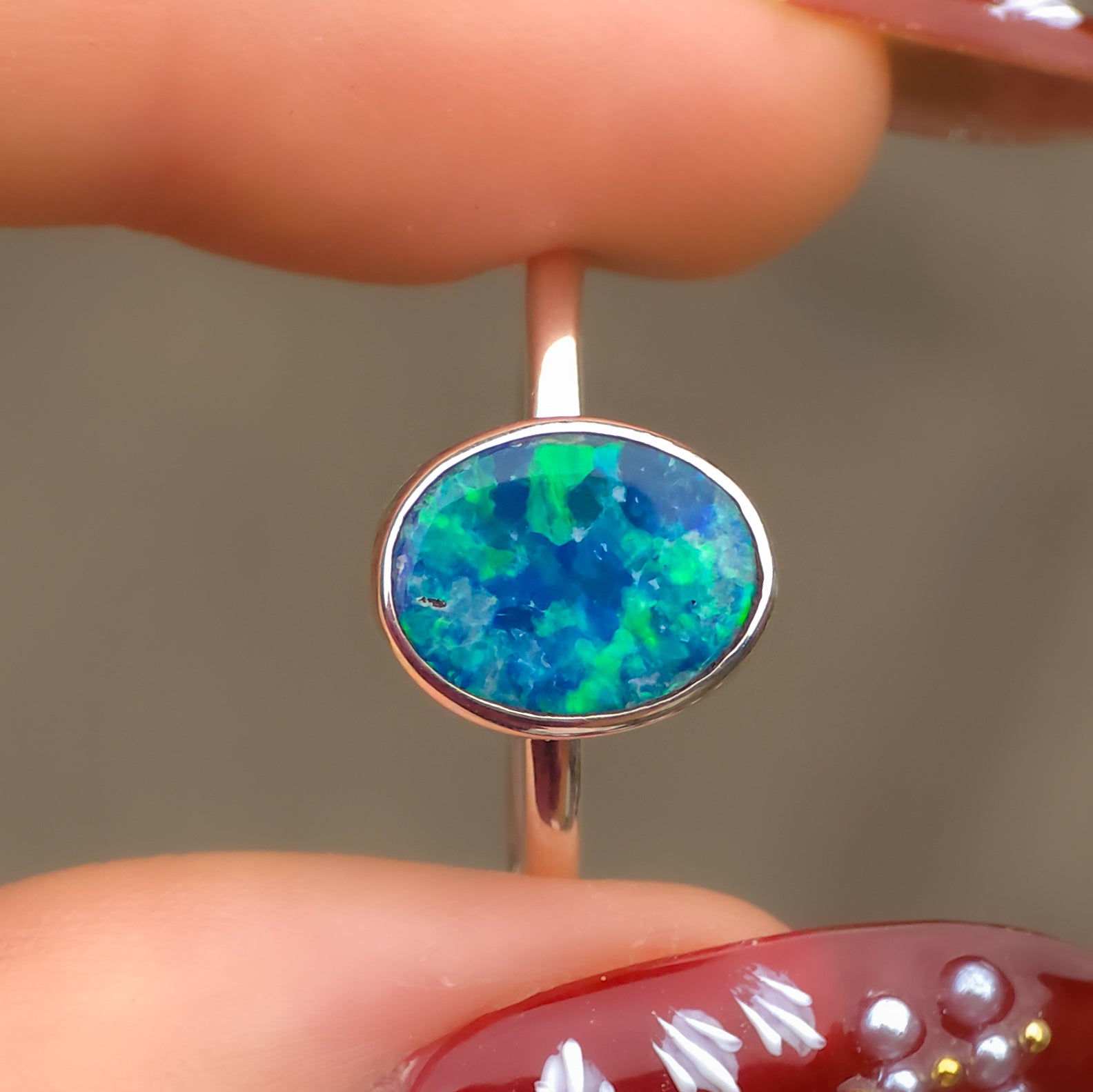 SOLARE | Australian Coober Pedy Opal Doublet Ring / solid 925 silver / free sizing