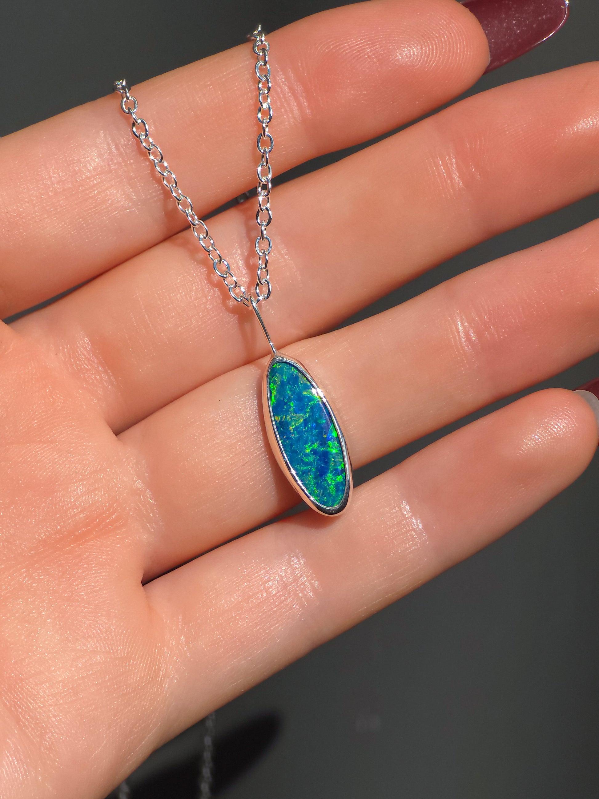 PHILEO | Coober Pedy opal doublet necklace / 925 silver charm pendant
