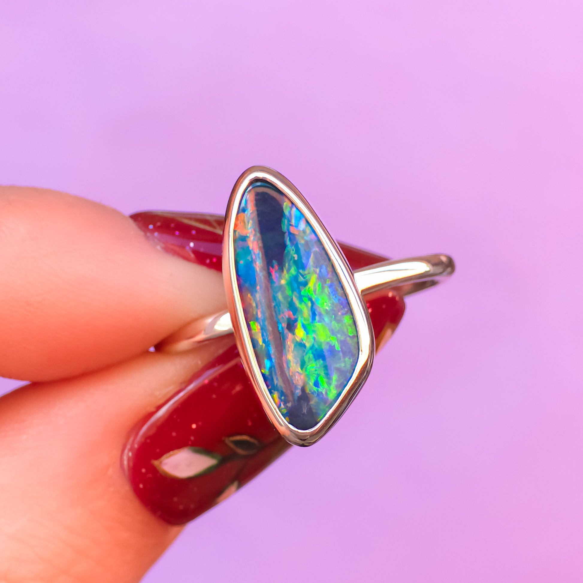 SAKURA | Australian Coober Pedy Opal Doublet Ring / solid 925 silver / adjustable sizing