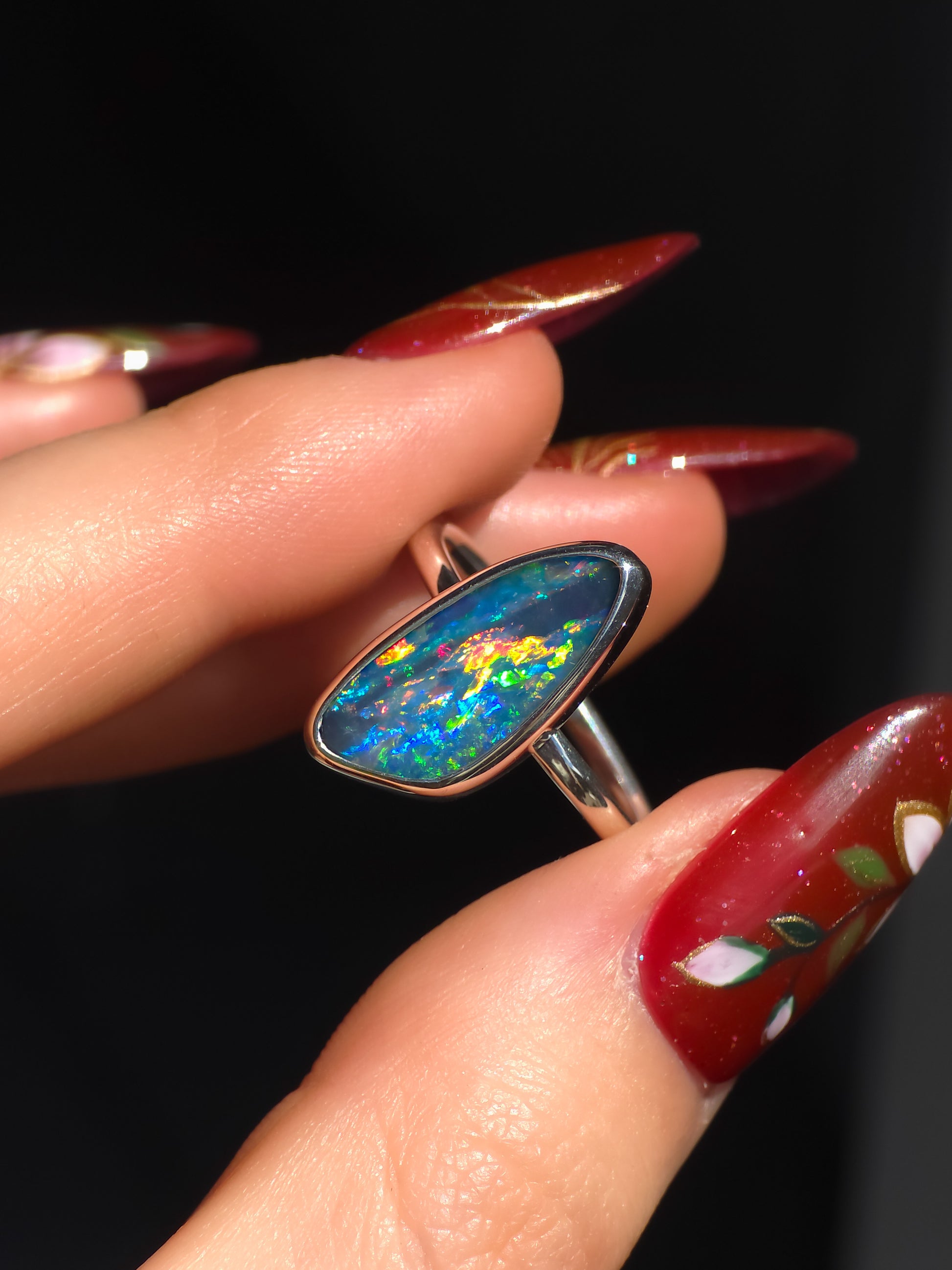SAKURA | Australian Coober Pedy Opal Doublet Ring / solid 925 silver / adjustable sizing