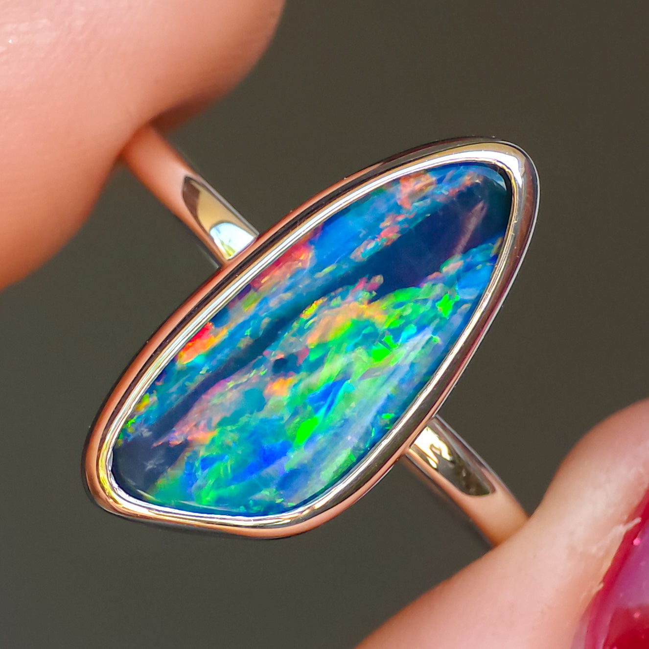 SAKURA | Australian Coober Pedy Opal Doublet Ring / solid 925 silver / adjustable sizing