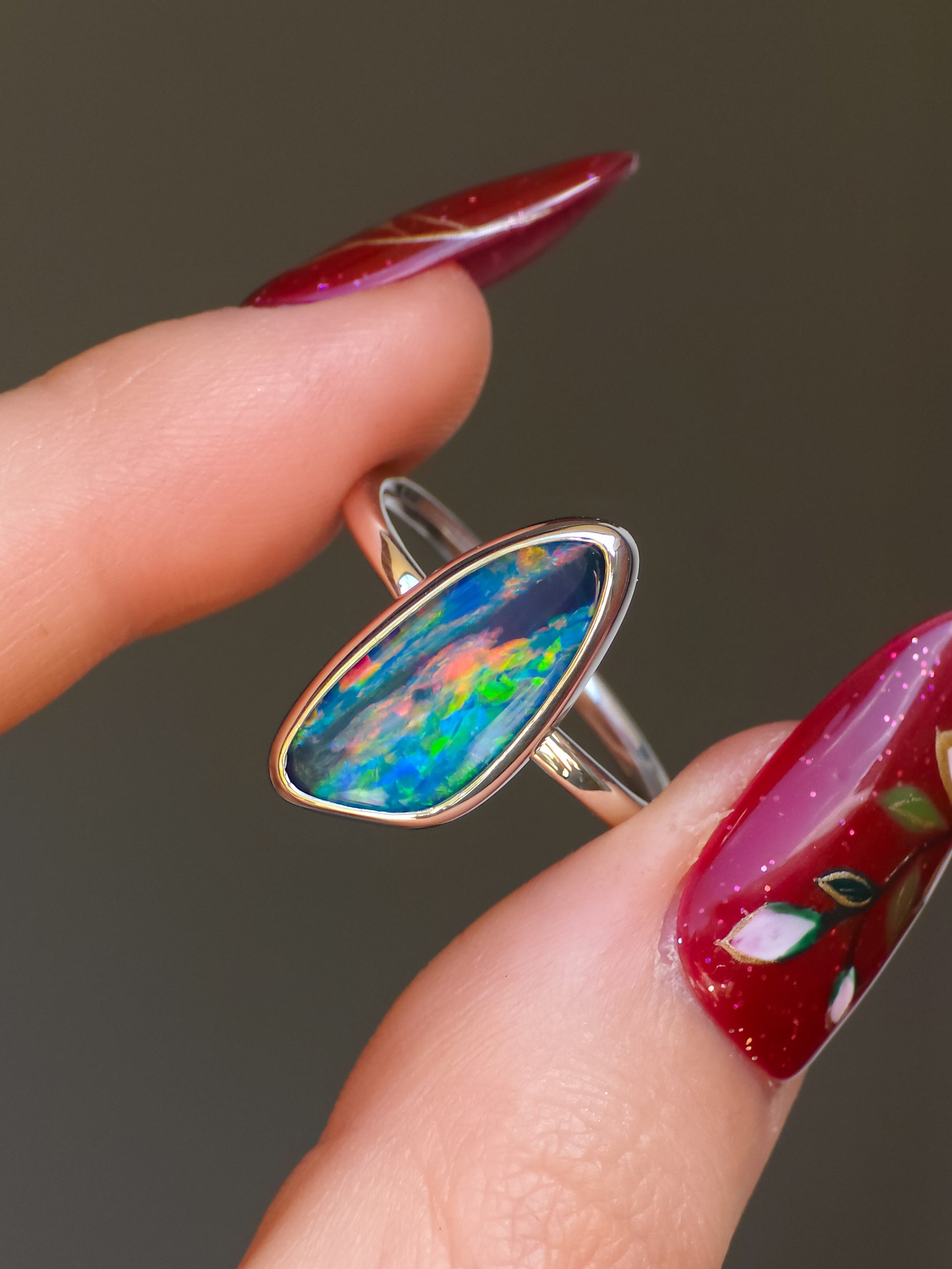 SAKURA | Australian Coober Pedy Opal Doublet Ring / solid 925 silver / adjustable sizing